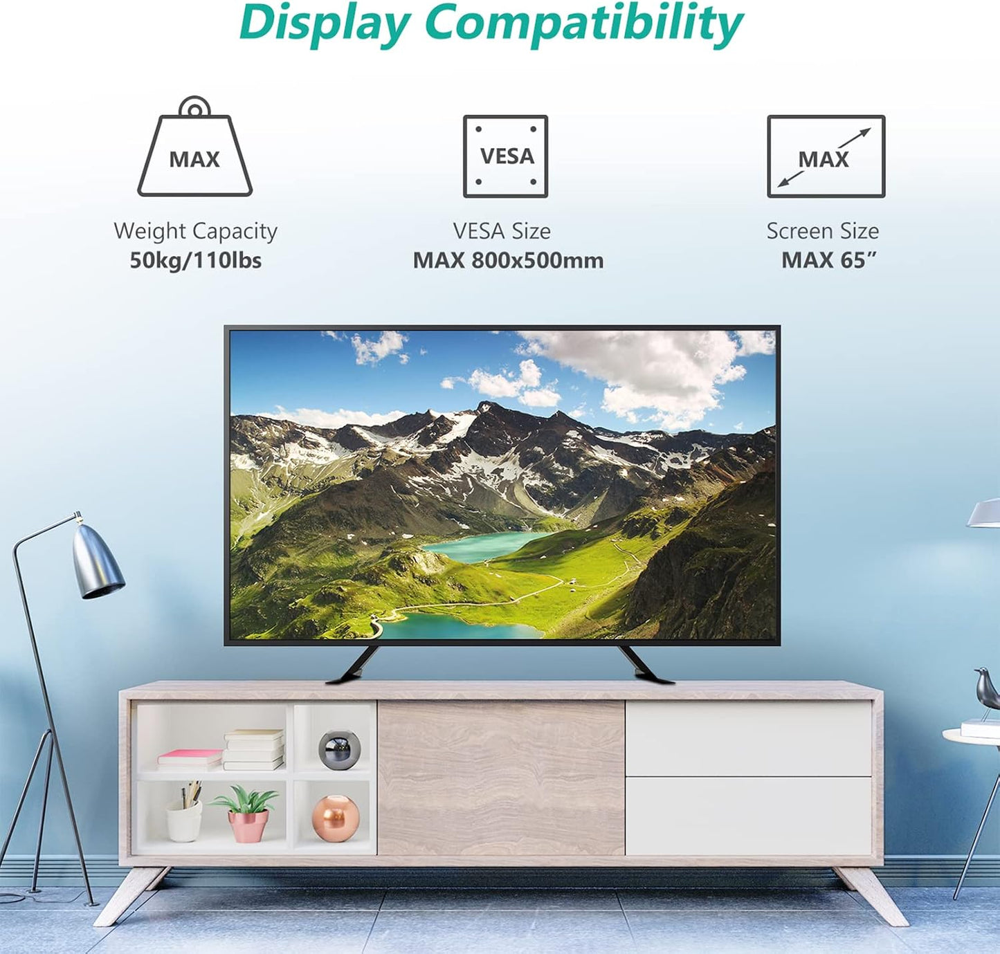 WALI 55 inch 22-65 Inch 110lbs 800 500mm (TVS001), Universal TV Stand TV, TV Stand Mount for LCD Flat Screen TVs, Table