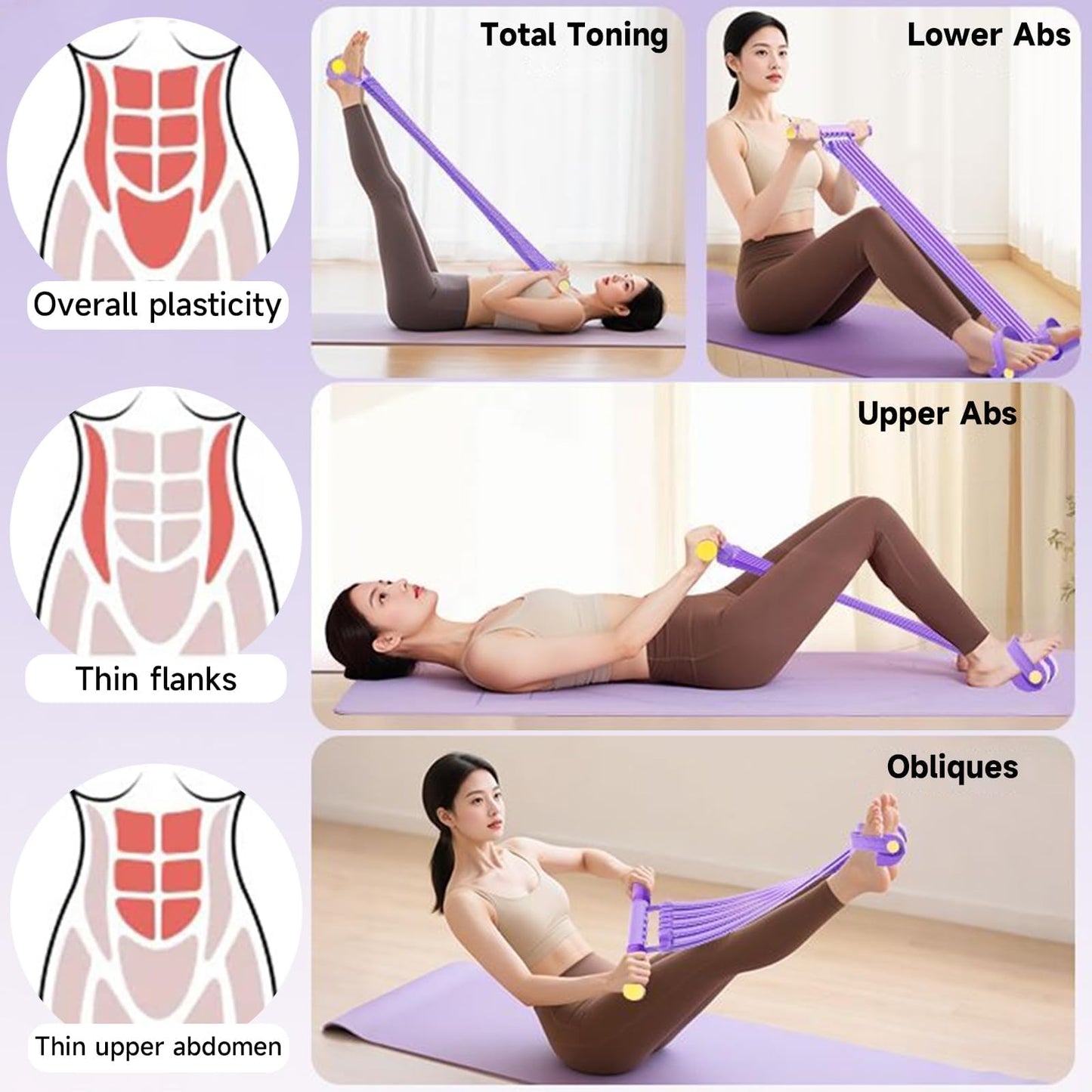 3 in 1 Adjustable Pedal Resistance Band, 8-Tube Multifunction Tension Rope, Natural Latex sit-up Trainer Resistance Band Suitable for Fat Loss and Full-Body Shaping Workout (8-Tube Pink)