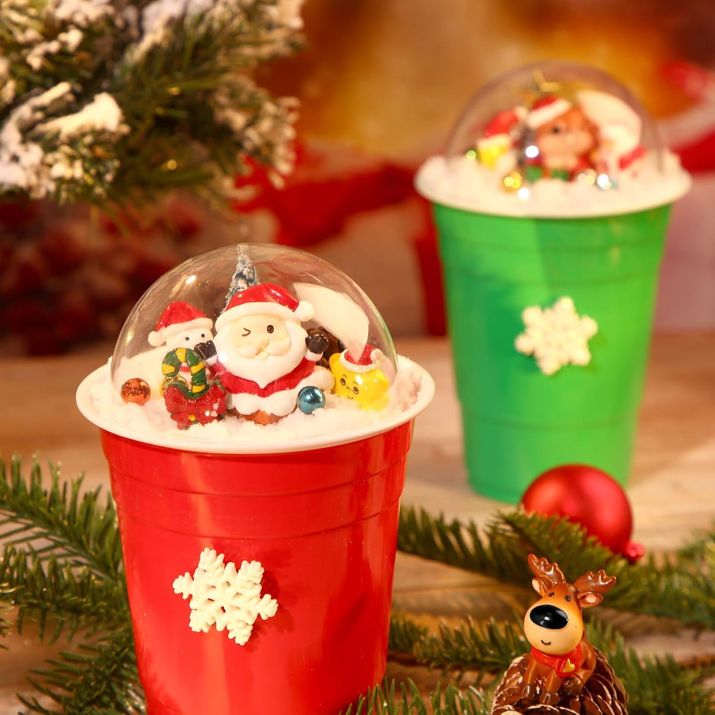 Roowest Miniature Ornaments - 96 Pcs DIY Snow Globe Kit for Christmas Village Decor | Snowman, Reindeer, Santa, Teal