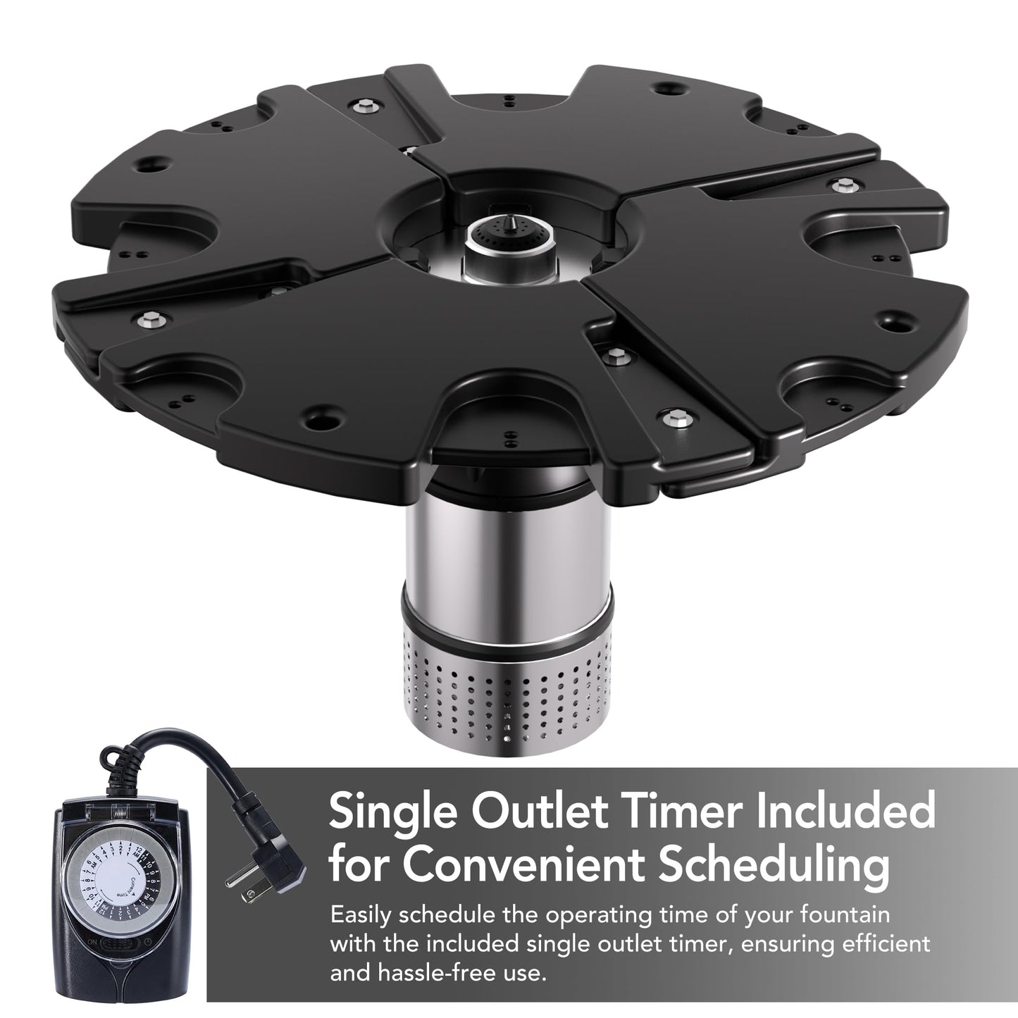 FS02 110V, 1/2 HP Large Pond Floating Fountain, Oil Free Pump 9000 GPH with 100’ Cord, Two Spray Patterns Included