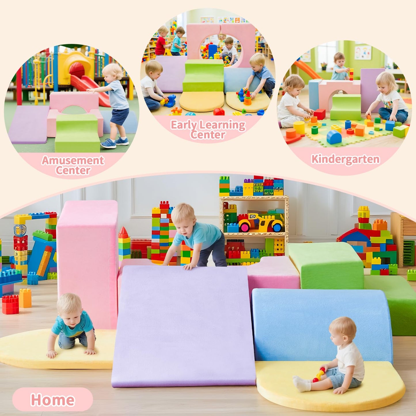 IFNOW Climbing Toys for Toddlers Indoor,7-Piece Foam Toddler Climbing Blocks Set, Colourful Soft Play Climbing,Play Gym Climber Structures for Toddler,Climb and Crawl Play Set with Widended Velcro