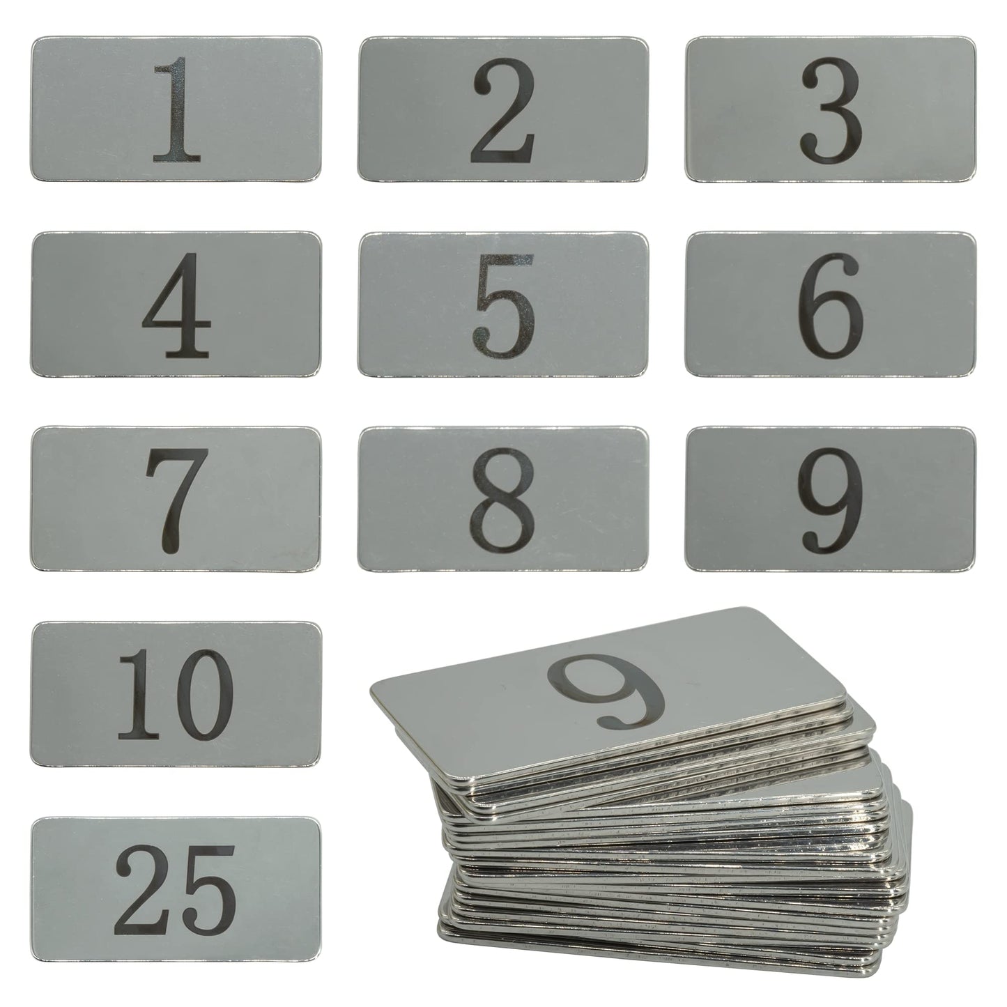 StayMax Rectangle Metal Numbered Tags Stainless Steel Number Tag Key Tags with No Holes (1-25)