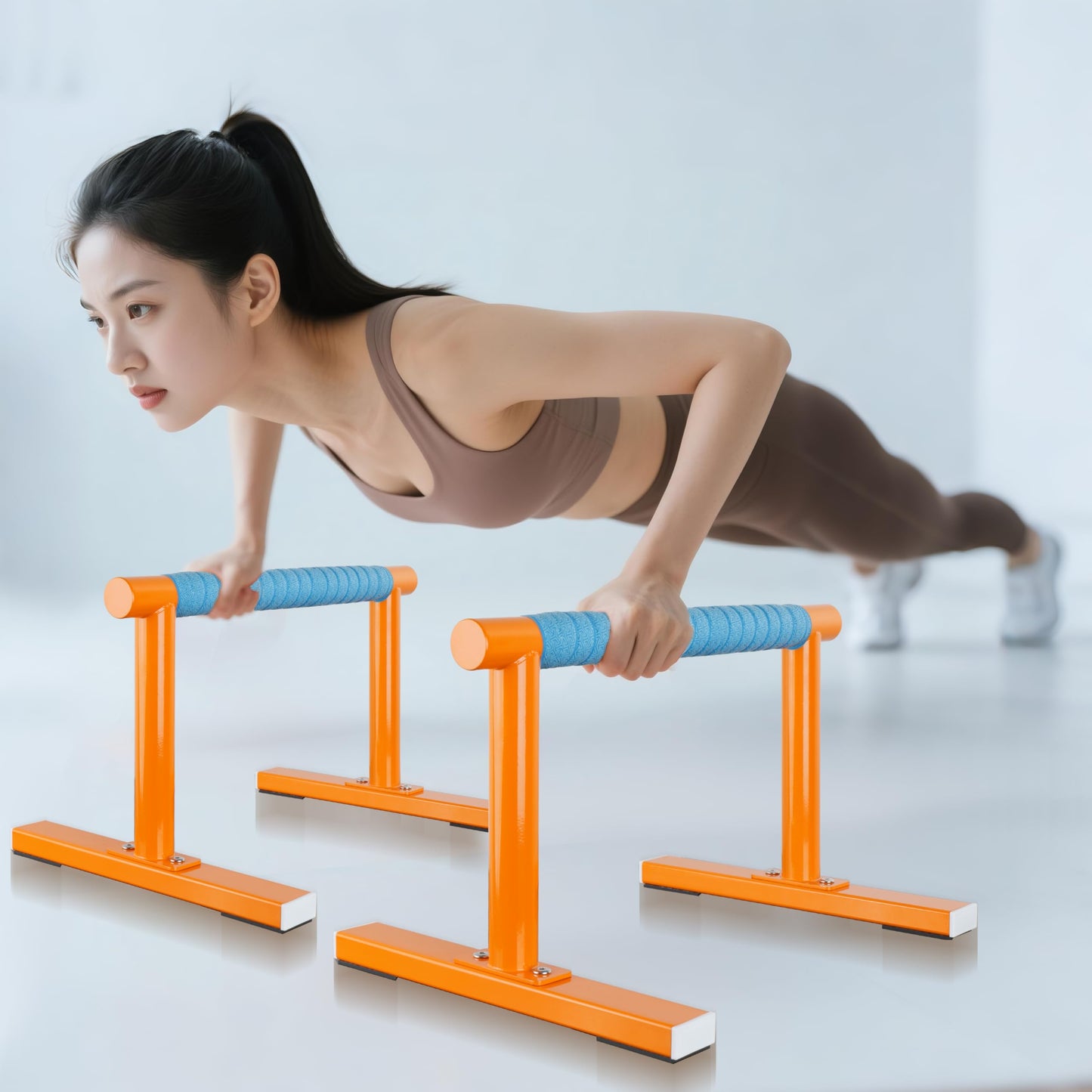 Purife Orange Strength Training Parallettes Push Up Bars, Pushup Handles Calisthenics Equipment for Home Workout, Anti-slip Gymnastics Bars, Handstand & Dip Bar for Outdoor Exercise
