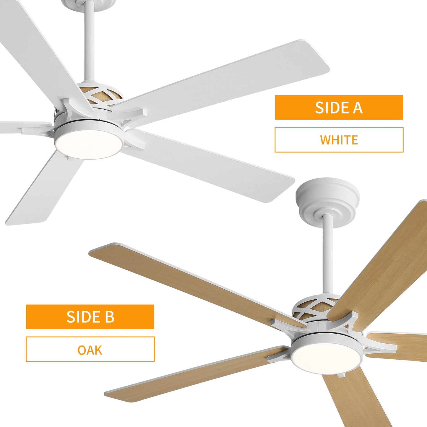 WINGBO 52" Smart Ceiling Fan with Lights, White/Oak Blades, 6 Speeds Reversible DC Motor, Works with Alexa and Google Assistant, 3CCT Dimmable LED Ceiling Fan for Bedroom Living Room, White Finish