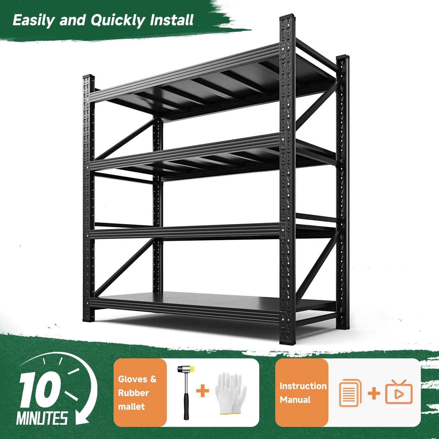 Letaya 3000LBS Storage Shelves Heavy Duty,70" H Garage Shelving Units, 4 Tier Adjustable Utility Rack Shelf,Large Metal Industrial Shelves,for Shop,Warehouse,Basement,Black (48" W x 24" D x 70" H)