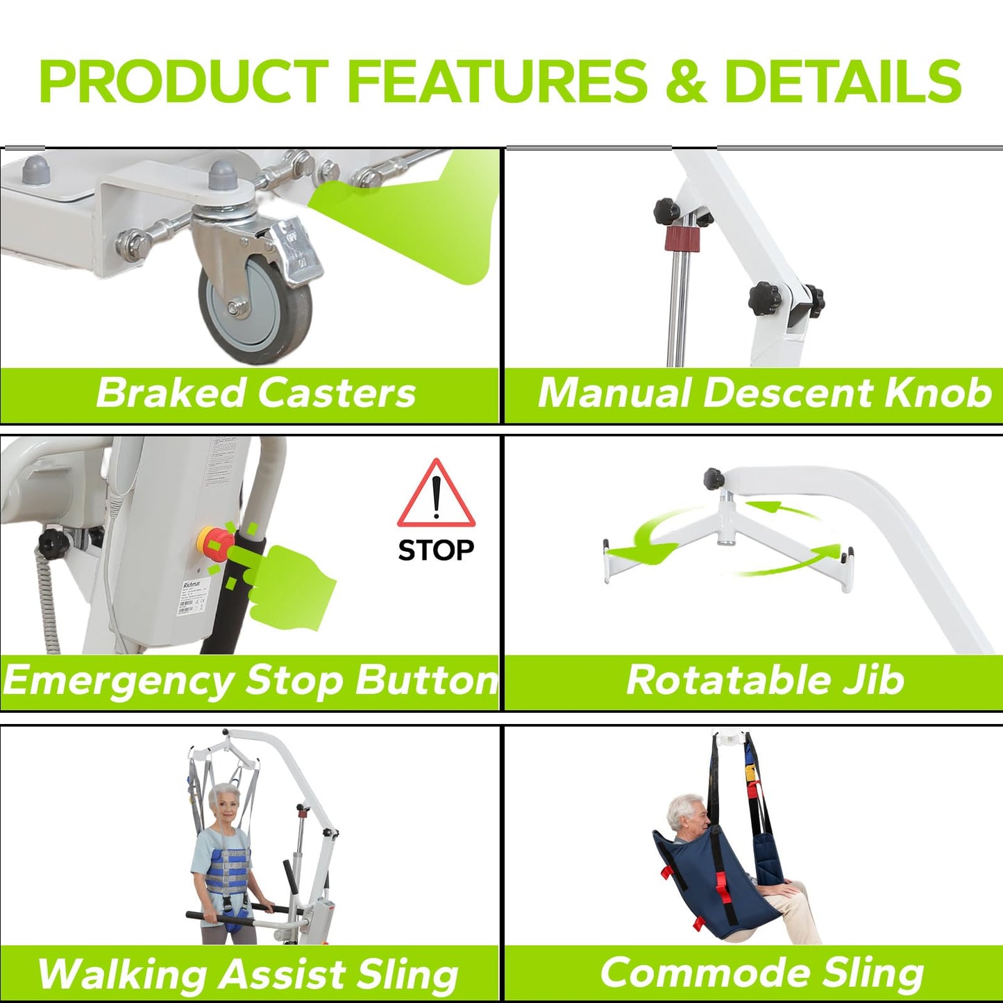 2IN1 Electric Patient Lift with StandUp Assist | 8000N Body Transfer Lift for Home Use | Wheelchair, Toilet Transfers,Rehabilitation Recovery | Elderly Disabled Mobility Aid | 2 Slings Battery Powered