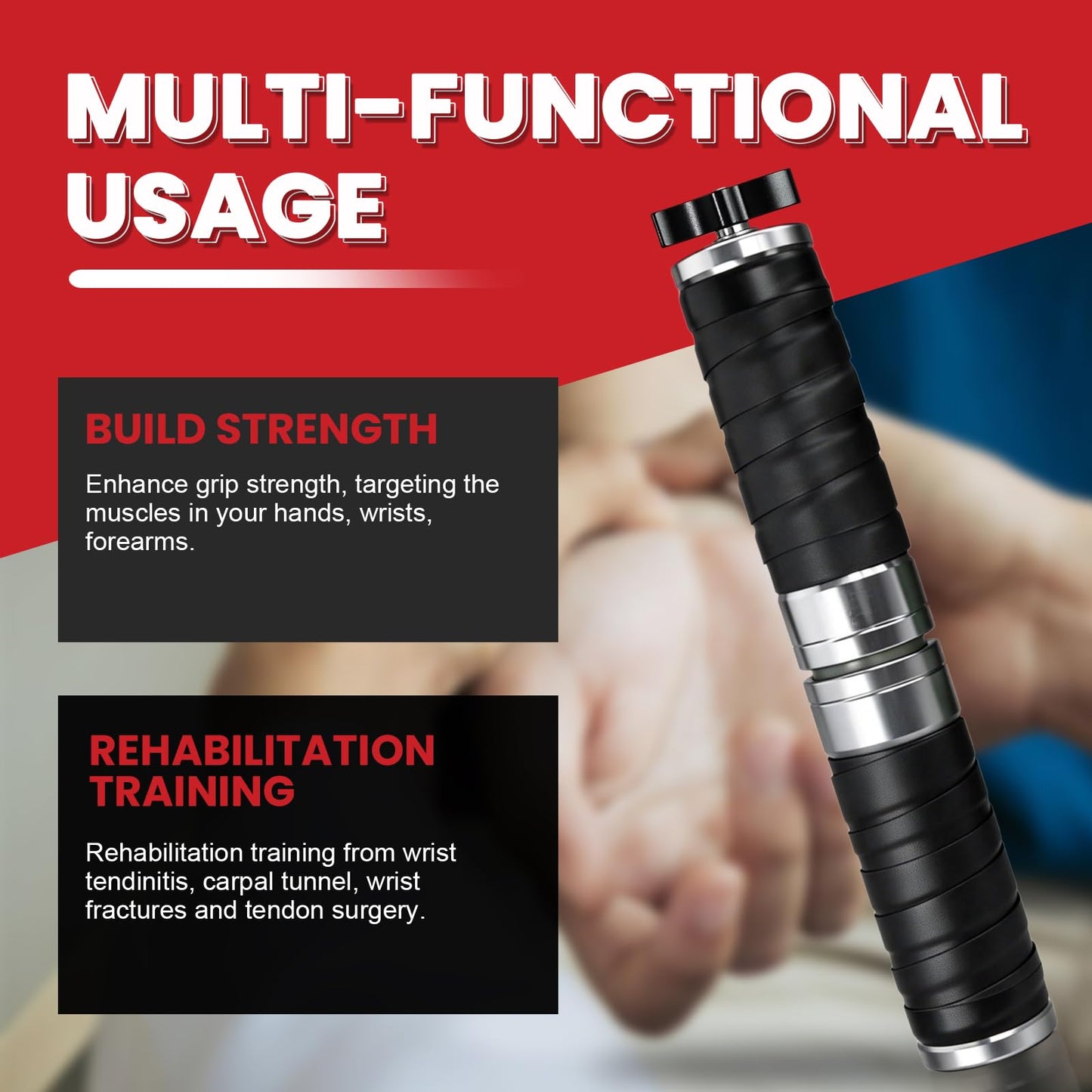 Portable Wrist Roller, Adjustable Resistance Wrist & Forearm Strengthener, Wrapped Handle Grip Strength Trainer, Exercise Equipment for Climbers, Weightlifters, Martial Artists, Aluminium Alloy