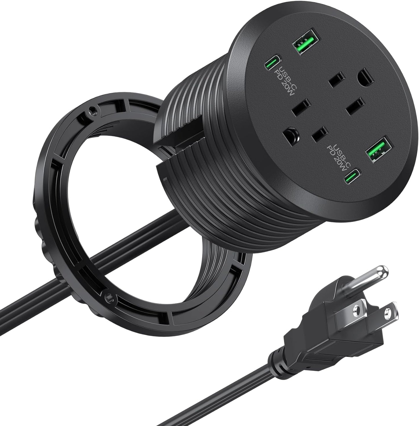 Jgstkcity Grommet 3-inch Hole,40W 2 20W 2 Outlets,4 Desk,6ft Desktop Power Total Fast Charging Station, PD USB C
