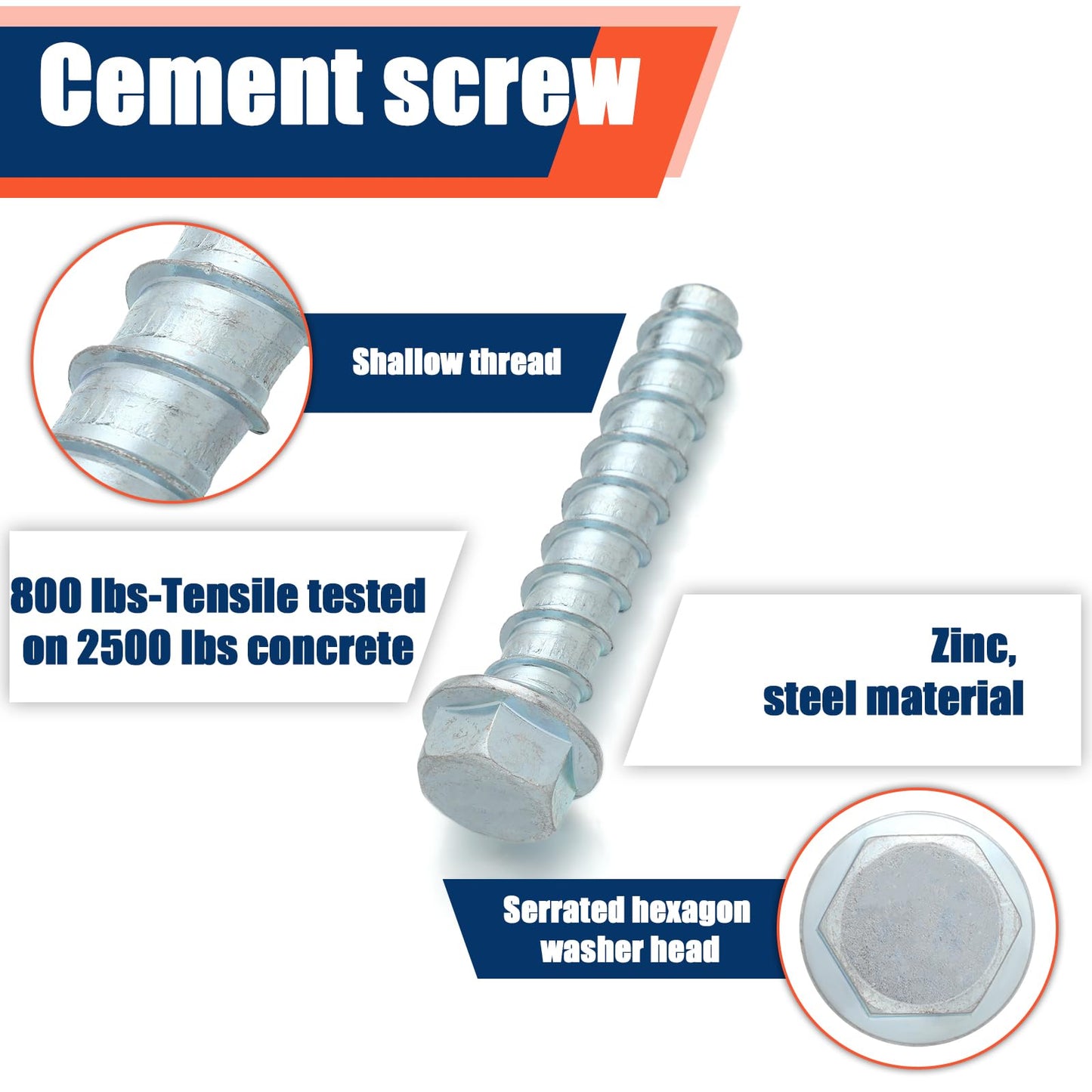 Tandefio 40 Pack 5/8" x 4" Concrete Screw Anchors Galvanized Large Diameter Heavy Duty Plated Concrete Anchors for Masonry Brick Anchoring Block Decking Framing Hex Drive