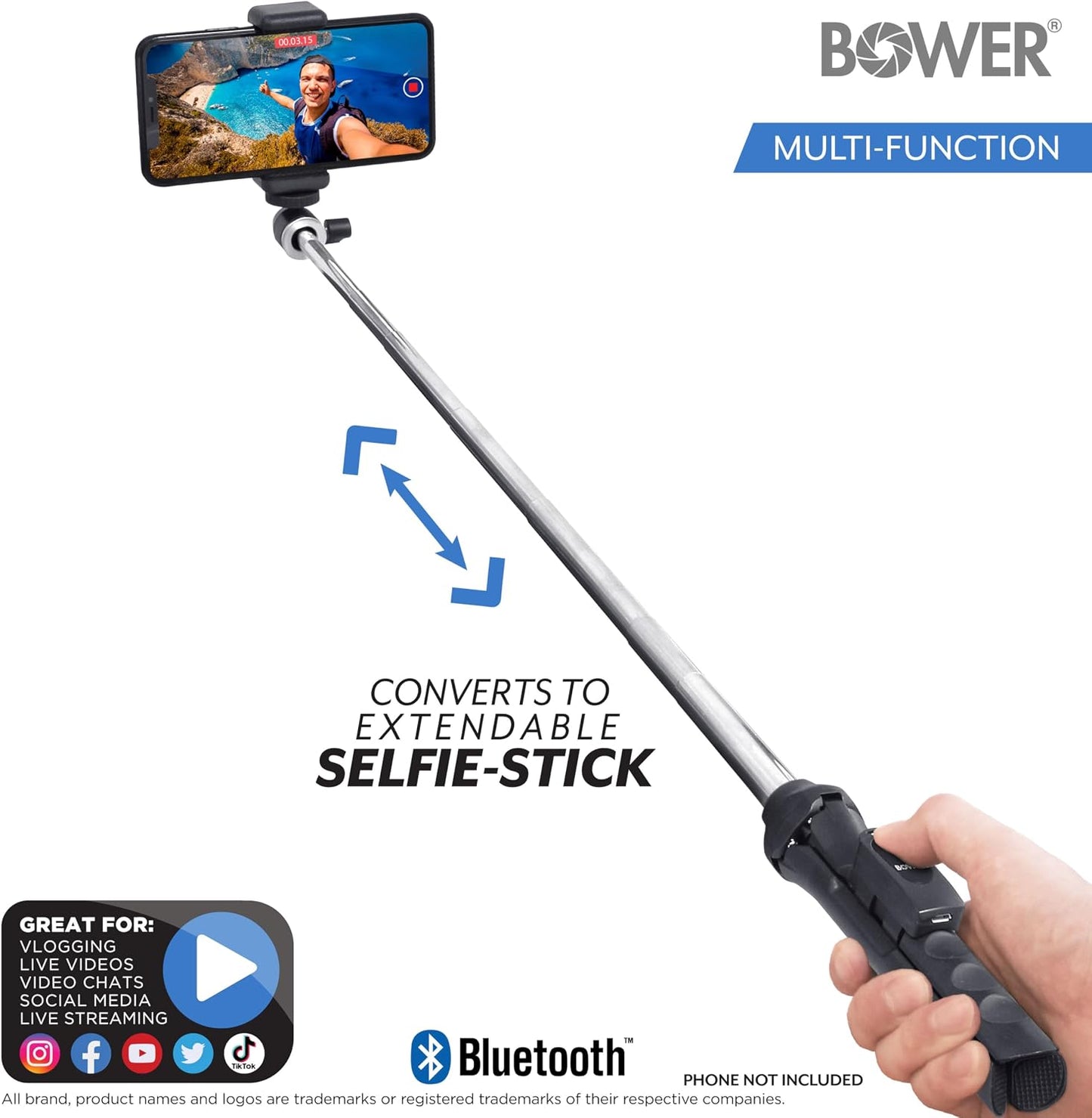 Bower 6-in-1 Multipod Tripod Selfie Stick with Remote Shutter for Smartphones