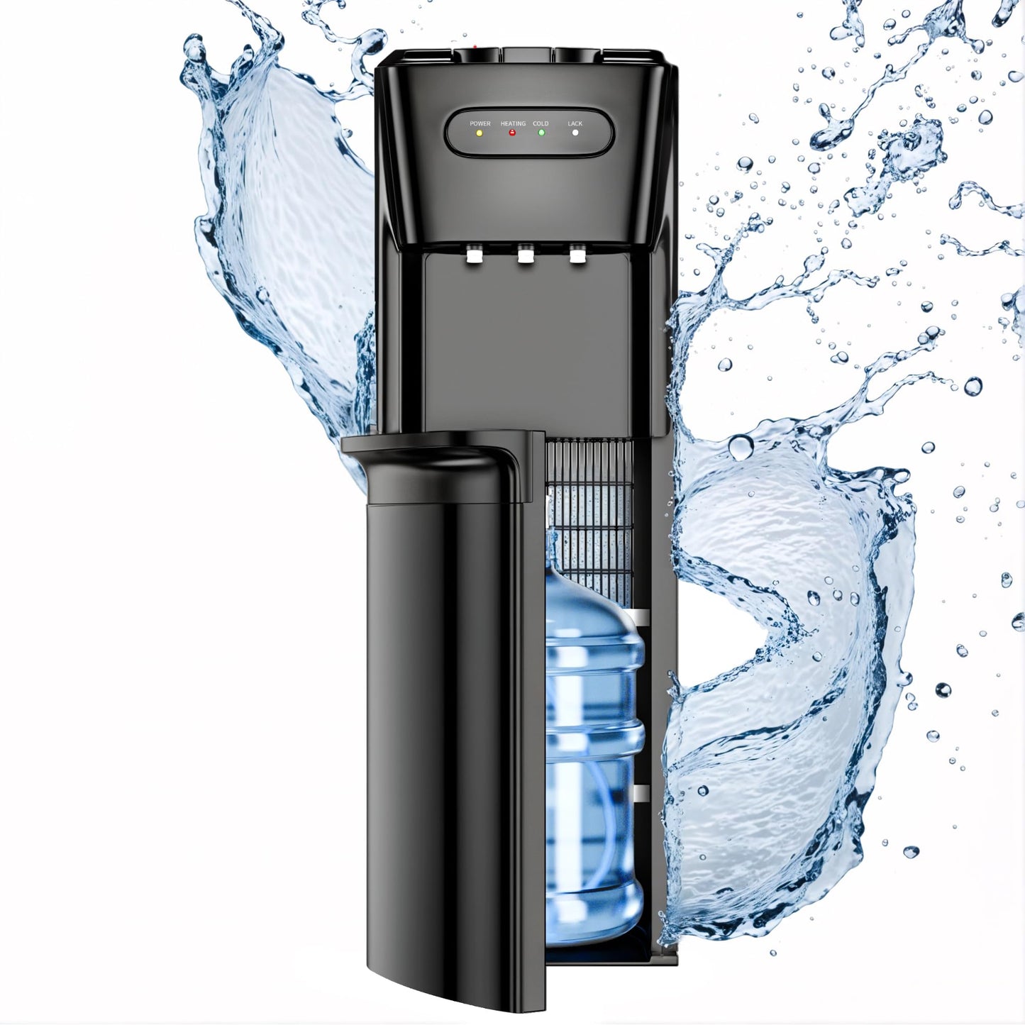 Manastin Bottom Loading Water Cooler Dispenser，3 Temperature Settings - Hot, Cold & Room, Empty Bottle Indicator, Child Safety Lock, Ideal for Office, Home, Living Room, Matte Black