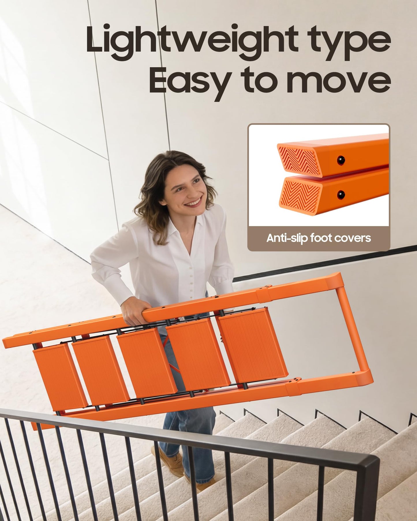 HillhutApex 5 Step Foldable Aluminum Step Ladder with Handgrip, Anti-Slip Pedal, 330 lbs Capacity, Lightweight & Portable for Home, Kitchen, Office, Garage (Orange)