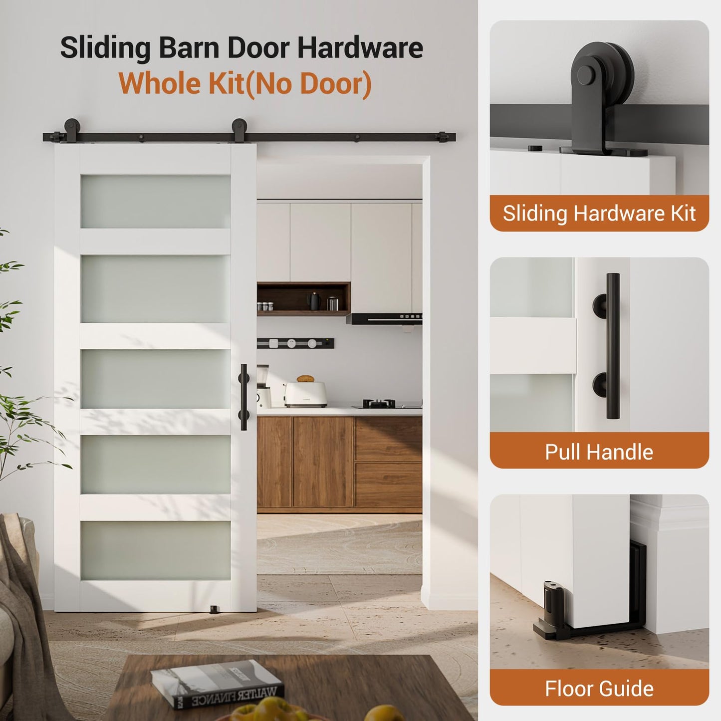 WINOVERCO Barn Door Hardware kit 6FT(Whole Set Include Sliding Barn Door Track Kit & Barn Door Handle & Floor Guide) for Single Door-Heavy Duty