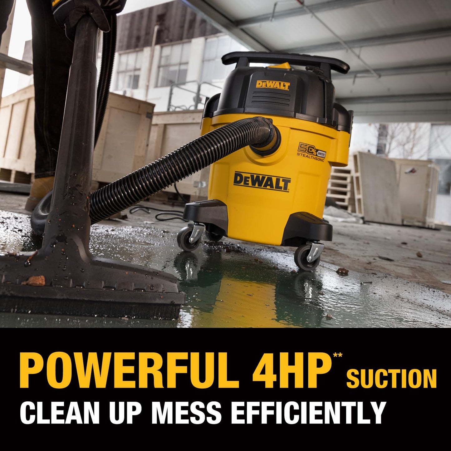 DEWALT Wet Dry Shop Vac 5 Gallon, STEALTHSONIC Ultra Quiet Shop Vacuum Wet and Dry 4 Peak HP, Powerful Suction Wet Dry Vacuum Cleaner, Portable Vacuum for Home, Garage, Workshop, Jobsite, DXV05P-QT