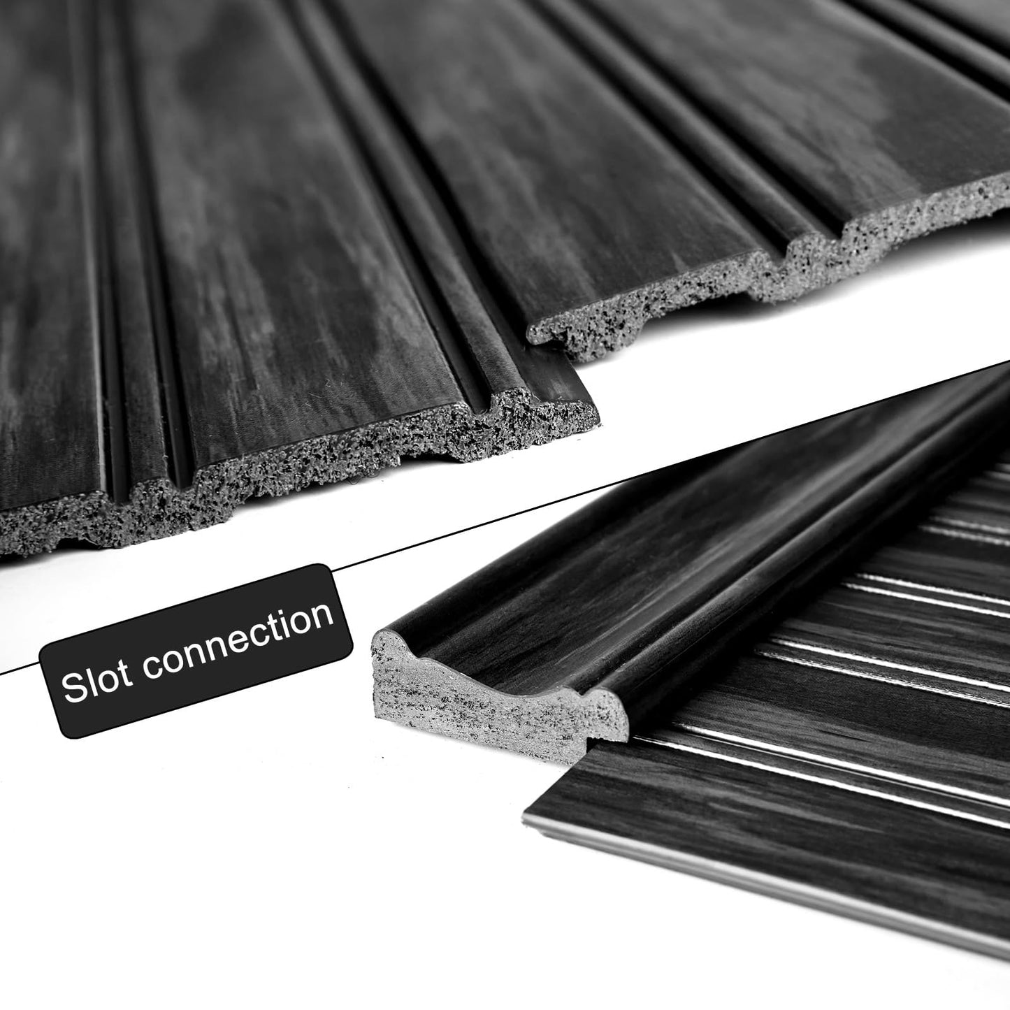 RODENET Wall Wainscoting Panel Kit,8-Pack 38.6"x9.8"(98x25cm) Slat Panels with 2-Pack Molding Trims,Beadboard Board and Batten Panels,DIY Wall Panel Kit - Cover 21.6 Sq.Ft (Black)