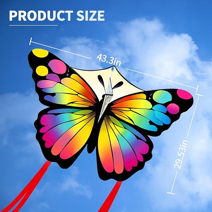 Colorful Butterfly Kites for Kids & Adults, Big Kids Kite Easy to Fly, Beach Kites for Adults, Perfect Family Kite for Parks and Outdoor Activities, 300ft String Handle Included