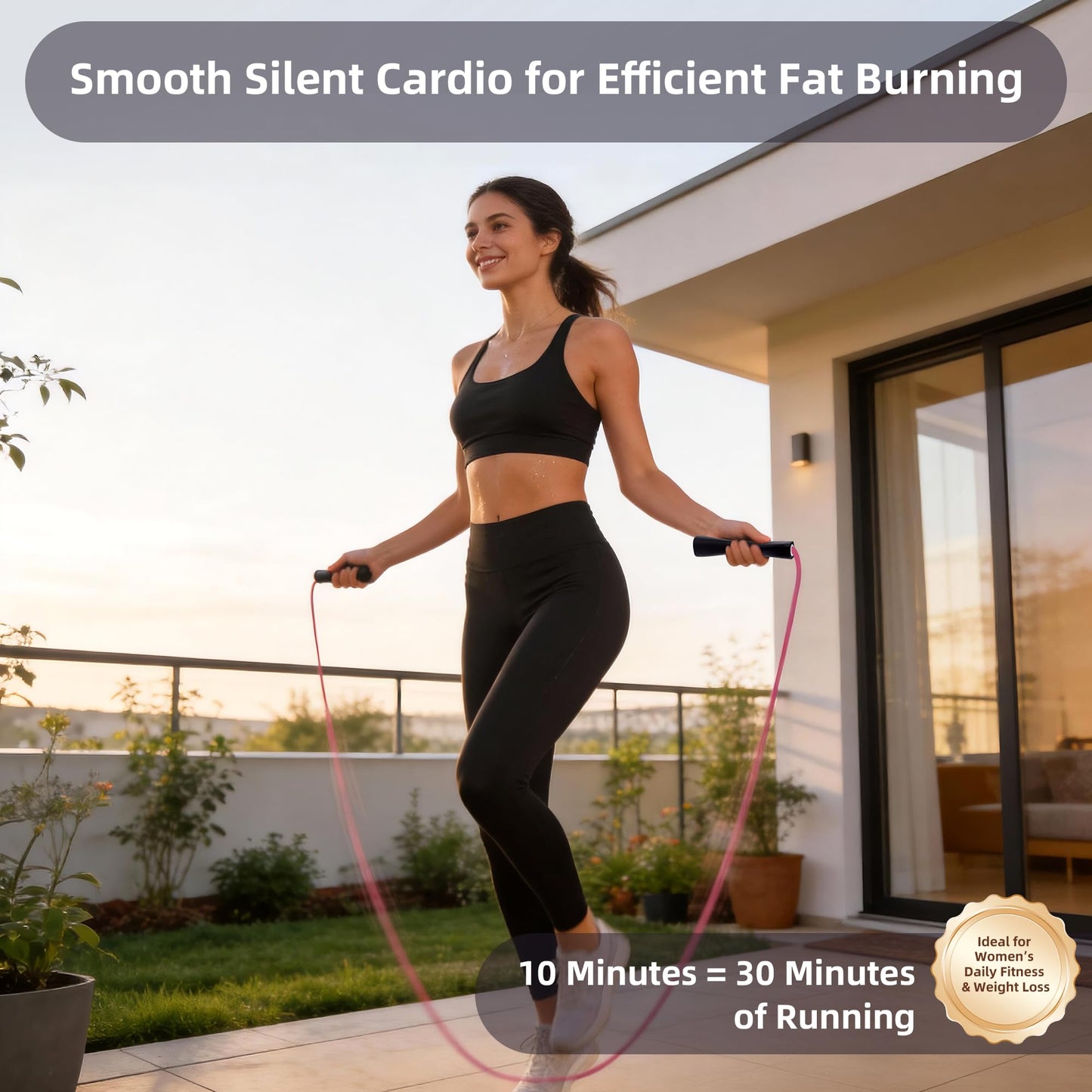 YUEDONG 5mm Adjustable Weighted Jump Rope Inspired by Canton Tower Curve - Elegant Matte Long Handles with Four-Sided Anti-Slip Design, Self-Lubricating POM for Smooth Silent Cardio Fat Burning Workout Women Fitness Weight Loss Portable with Carry Bag (1,