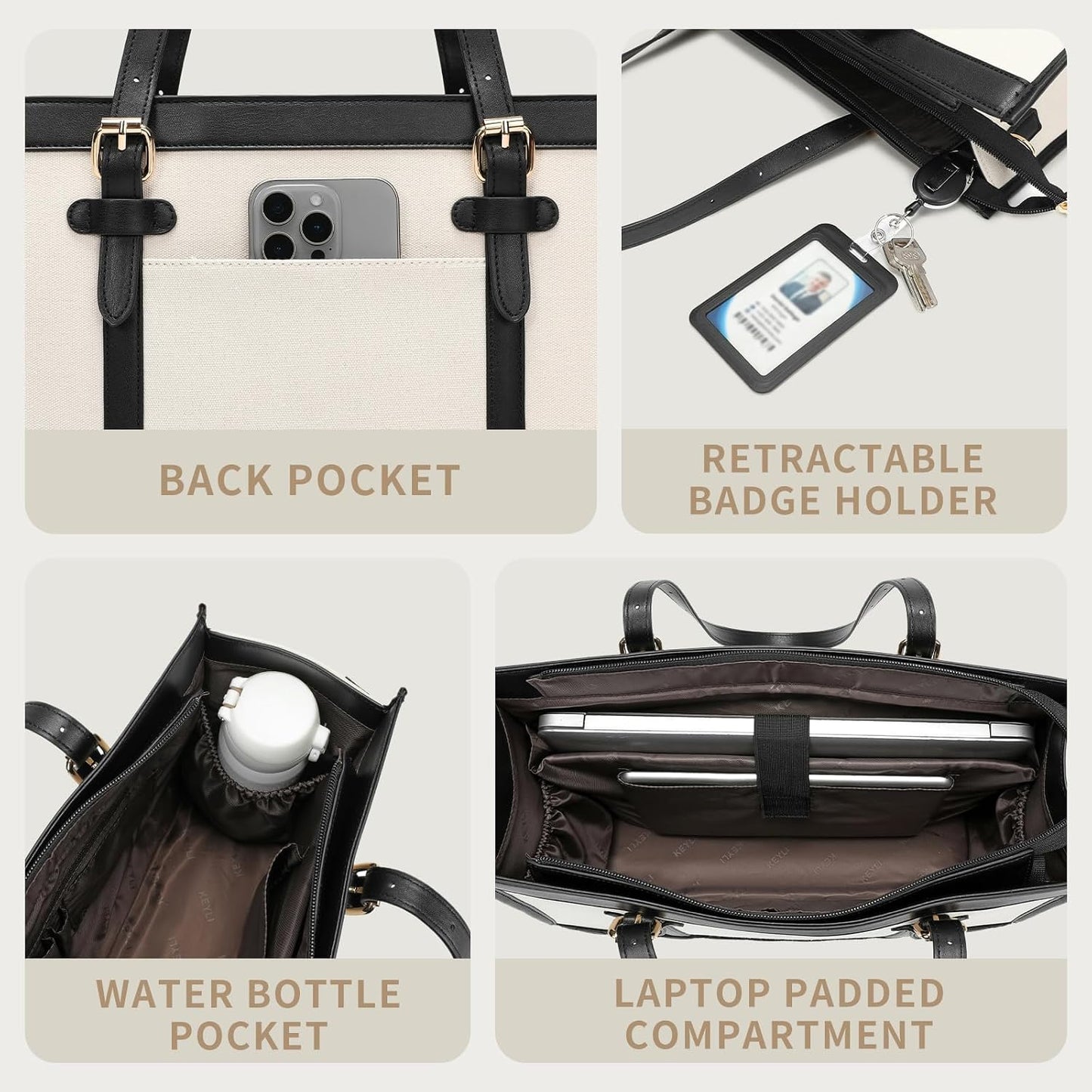 Keyli 3pcs Women,15.6 Inch Laptop Bag for Canvas Tote Bag Work Bags Large Business Computer Briefcase Shoulder Handbag