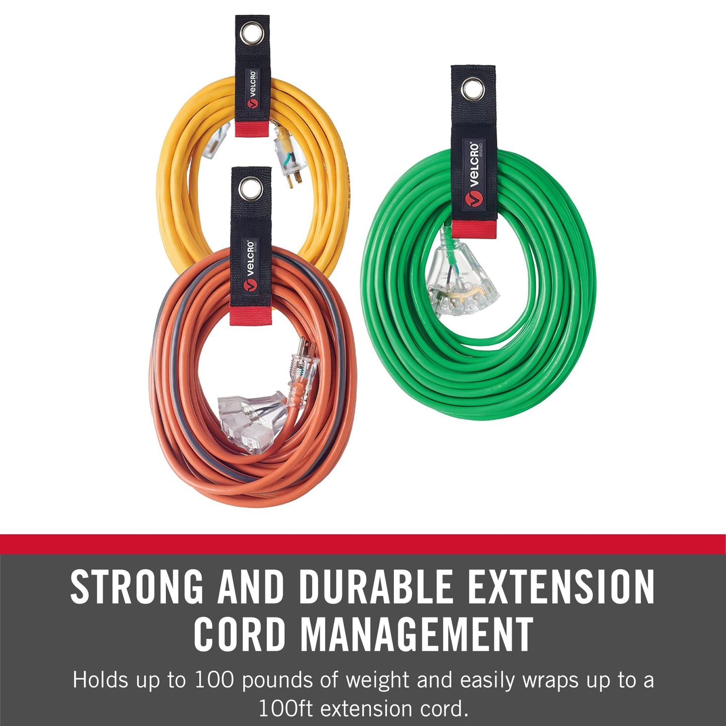 What’s in the box: VELCRO Brand Easy Hang Extension Cord Holder Organizer Variety Pack, 3-pack (10", 14" and 18")