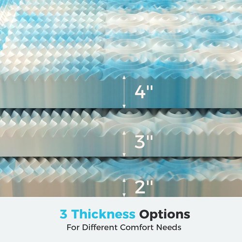 DUMOS Memory Foam Mattress Topper - 2 Inch Cooling Gel Infused Twin Bed Pad for Back & Hip Pain Relief | Soft Blue