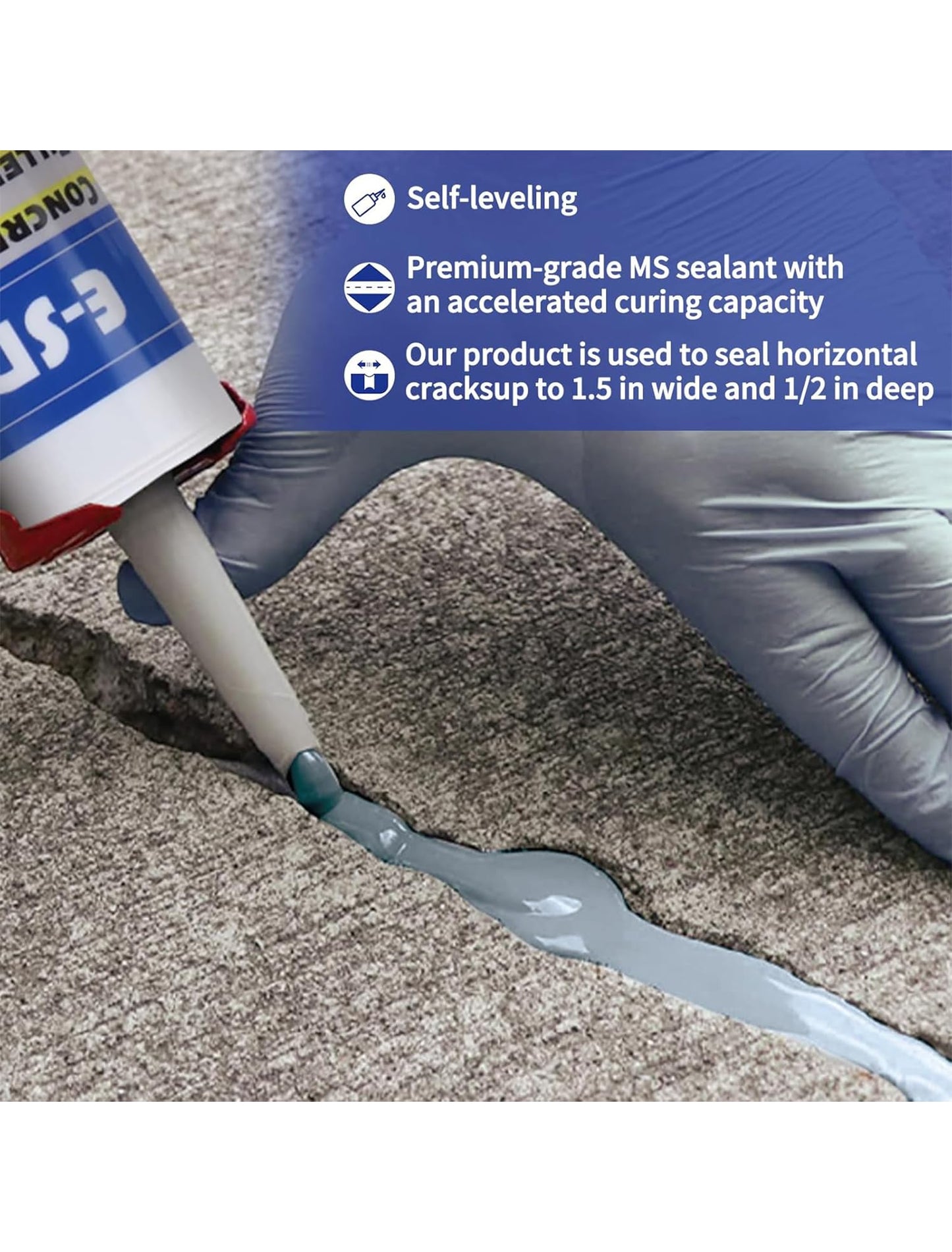 E-SDS Concrete Crack Filler Outdoor Waterproof Cement Crack Filler, Polyurethane Adhesive Sealant Self-Leveling Driveway Repair Filler Flexible Concrete Patch Gray 10.5 fl. oz (Grey,6 Pack)