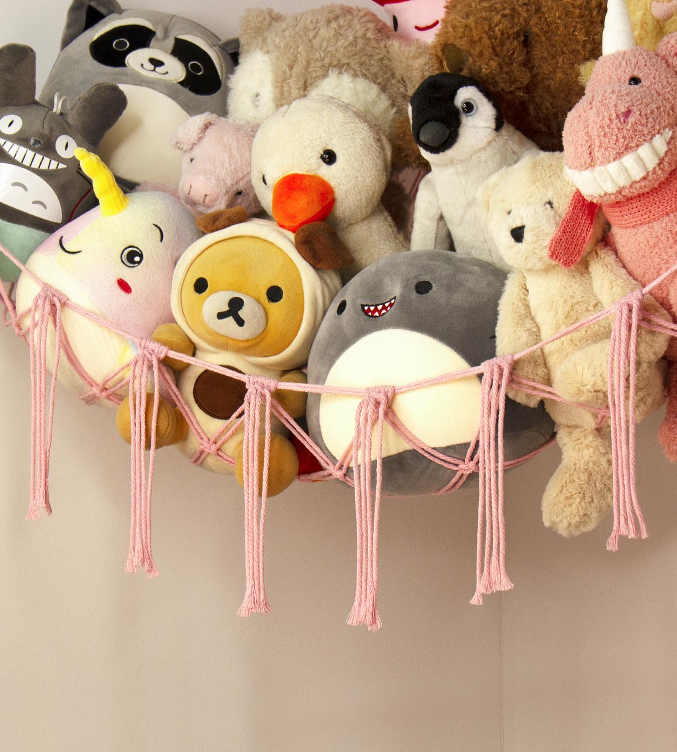 Skiennix Stuffed Animal Storage Hammock - Pink Corner Net Organizer for Teen Girls' Room Decor