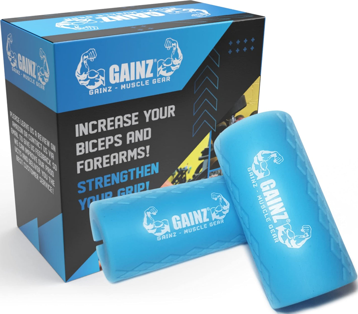 Gainz - Thick Bar Dumbell/Barbell Weight Lifting Adapters - Grow Bigger Biceps - Training, Bodybuilding (Set of 2) (Blue)