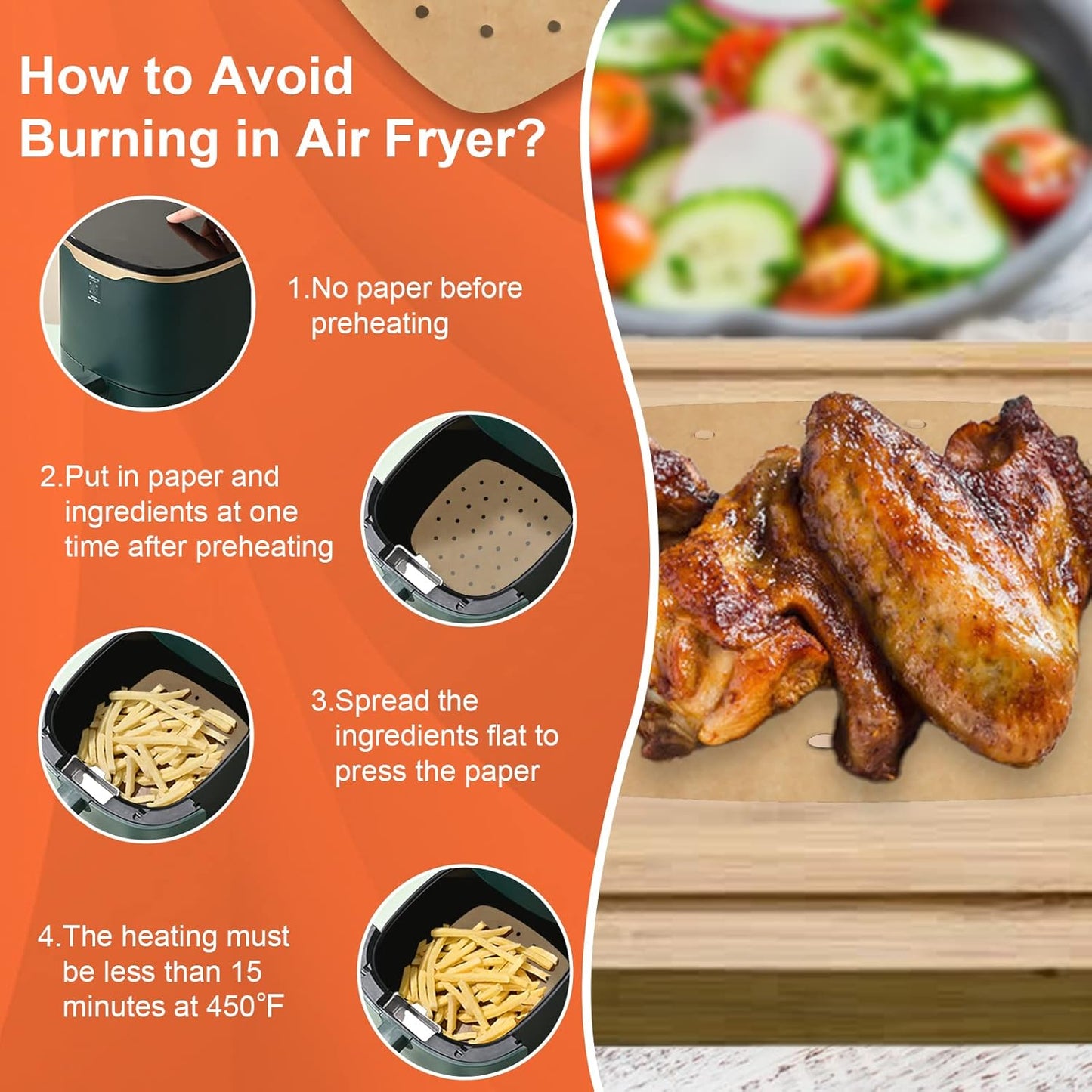 Numola 100 Pcs Air Fryer Liners - 9 Inch Perforated Parchment Paper for Non-Stick Baking & Steaming