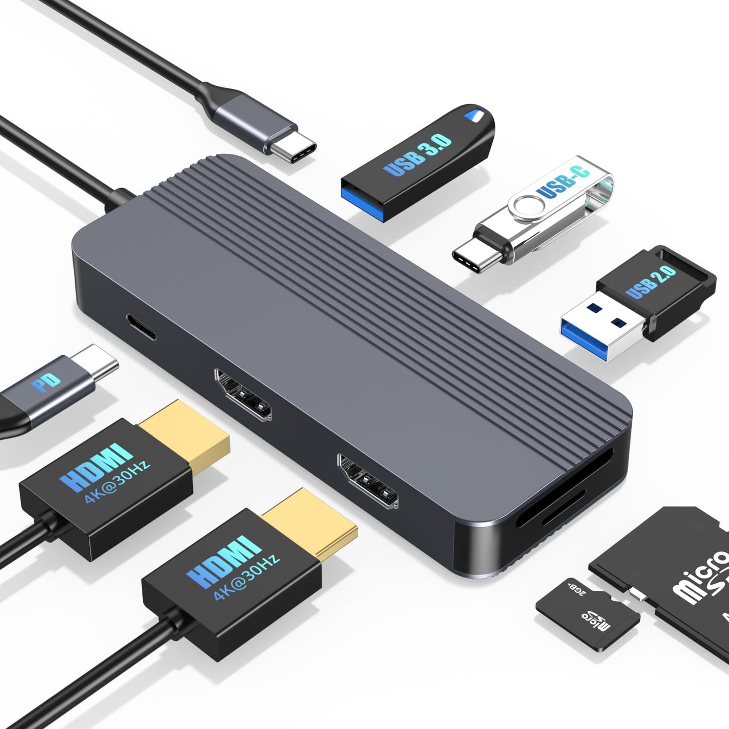 YUANSHAN 4K 8-in-1 3.0, Docking Station Dual Monitor for HP/Dell/Lenovo/MacBook, USB C Hub Adapter with Dual HDMI