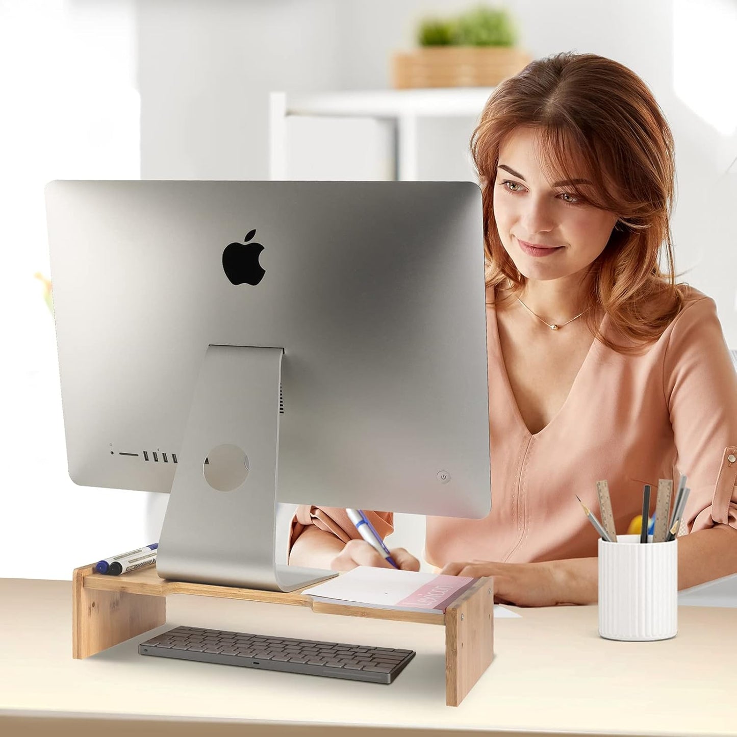 2 15.8 inch KINLINK Solid Wood Monitor Stand Riser, Monitor Riser with Adjustable Height, Computer Riser for Computer