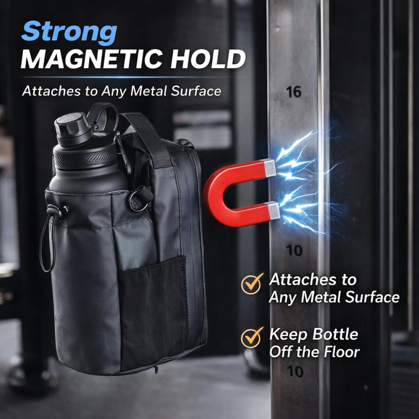 Magnetic Gym Bag Water Bottle Carrier Holder with Phone Pockets & Shoulder Strap,Magnetic Bag Gym Accessories Organizer for Men Women