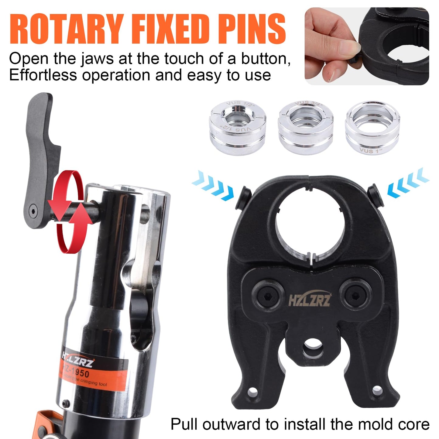 HZLZRZ ProPress Tool Copper Tube Fittings Hydraulic Copper Pipe Crimping Tool with 1/2,3/4 and 1 inch Jaws and Stainless Steel Pipe Cutter and Deburring Tool,Suit for Narrow Space and Tee Fittings