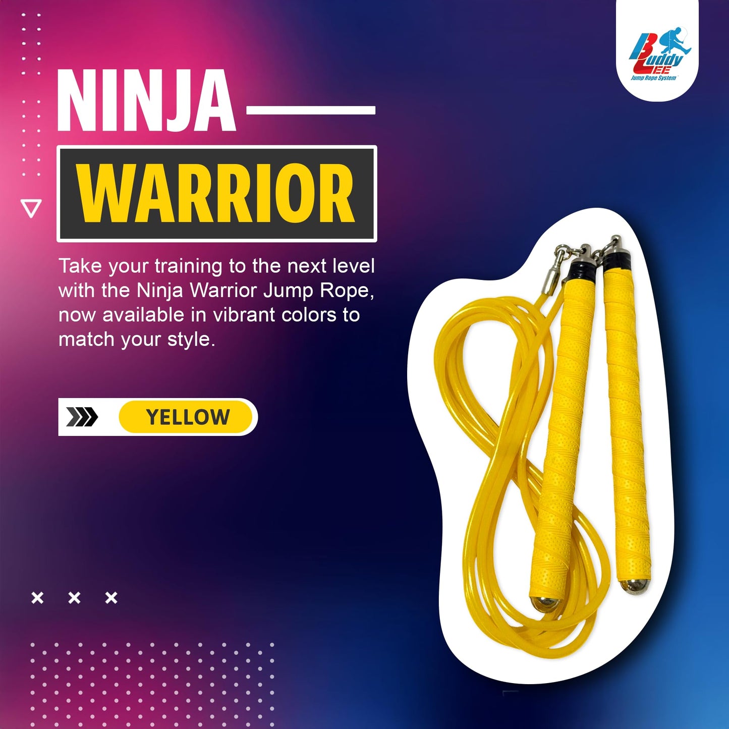 Buddy Lee Ninja Warrior Jump Rope – Adjustable Speed Rope for Fitness, HIIT, CrossFit & Boxing – Tangle-Free with Precision Ball Bearings – Durable, Lightweight & Ergonomic Handles (Yellow)