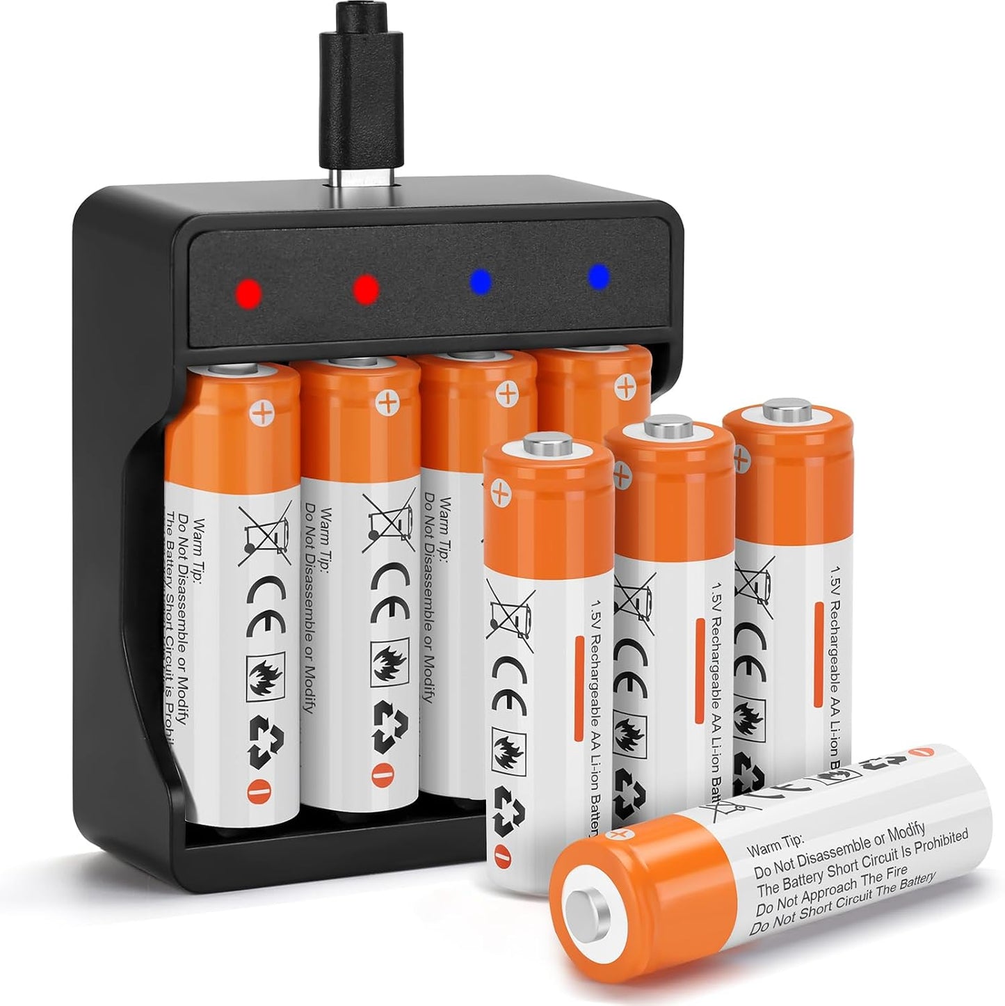 Fitinoch 8 Pack 1.5V 2600mWh 2H (4-Bay Rechargeable Lithium Batteries AA for Blink Camera, Long-Lasting Double A