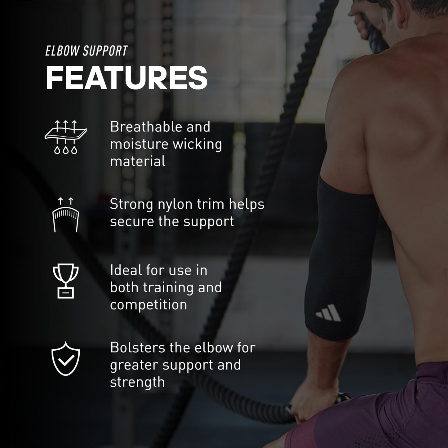 adidas Elbow Support Sleeve - Seamless and Smooth Elbow Support for Training, Competitions, and General Fitness - Ergonomic Design, Nylon Trim - Durable & Breathable - Black (Red Logo), Large