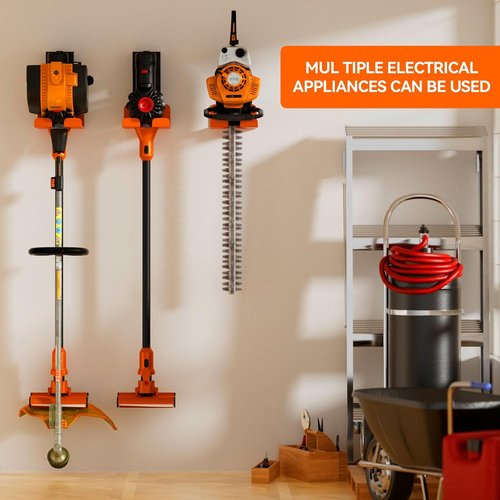 JNIHEEP Garage Organizer - Wall-Mounted Trimmer Rack for Garden Tools | Holds Weed Whackers & Hedge Trimmers (Orange)
