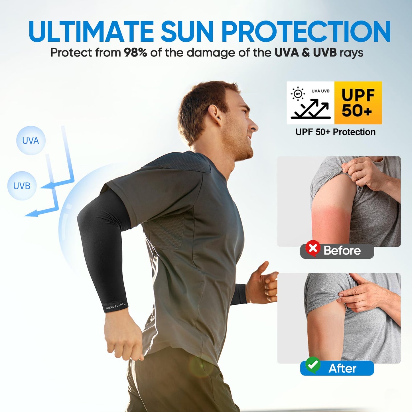 APEXUP Cooling Arm Sleeves for Men Women, UV Sun Protection UPF 50, Sports Compression Arm Sleeves for Outdoor (4PK, Black/White/Gray/Dark Gray)