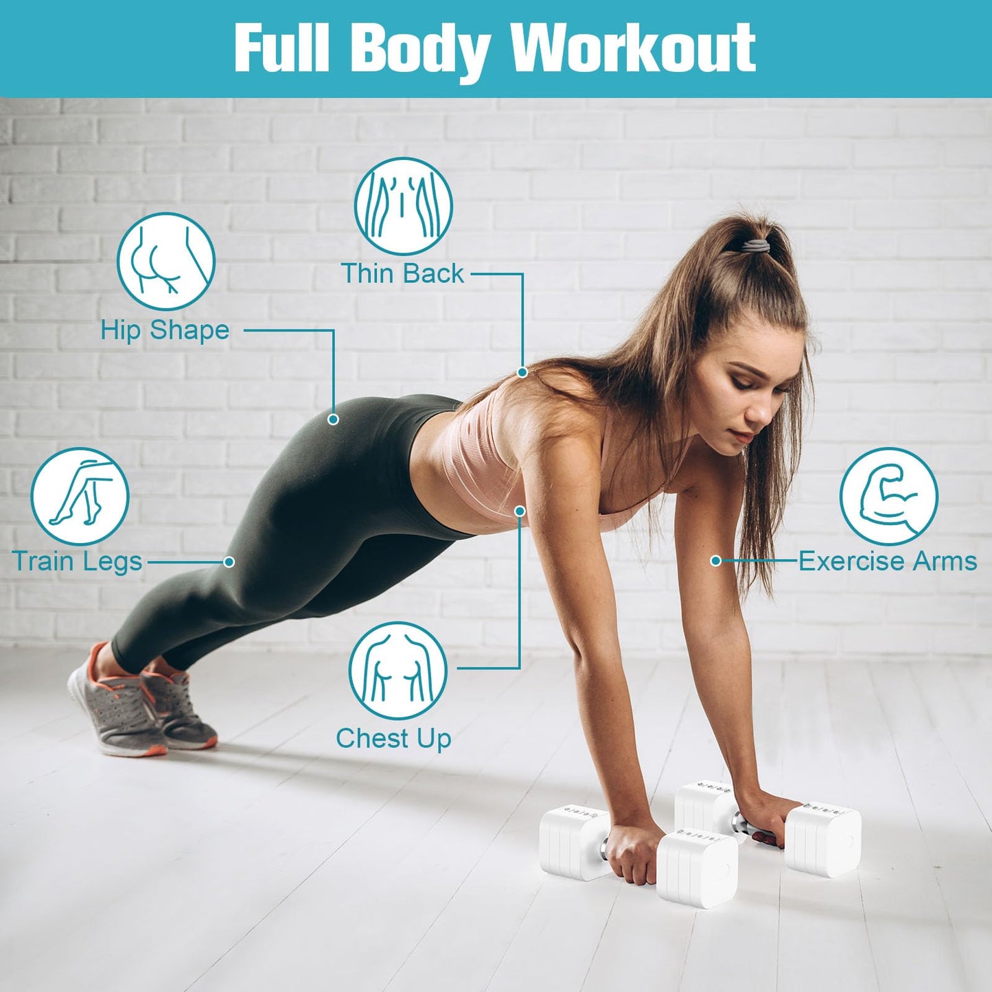 Hezeyferg 22LBS Adjustable Dumbbells Set, Adjustable Weight Dumbbells with 4 Levels 4.4lb, 6.6lb, 8.8lb, 11lb, Hand Weights Sets for Women/Men Home Gym Full Body Workout (11LB Each ( 22LB Pair ), White)