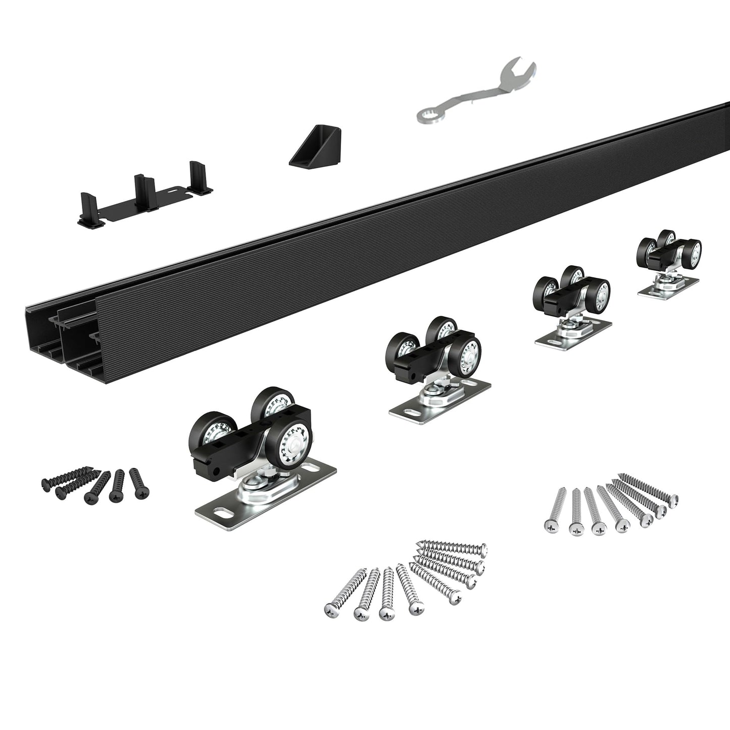 Sdstone Heavy Duty Bypass Door Hardware 72"/6FT,Aluminum Sliding Closet Door Track Hardware for Cabinet Closet, Pocket Door Track Rail Set for 2 Door System,Smoothly and Quietly,Black