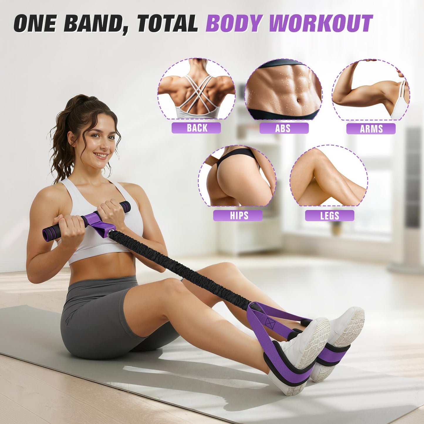 Upgraded Pedal Resistance Band with Handles, Foot Pedal Resistance Bands for Women, Core Abs Leg Training, Exercise Bands for Full Body Workout Fitness, Home Gym Equipment, Pilates & Physical Therapy