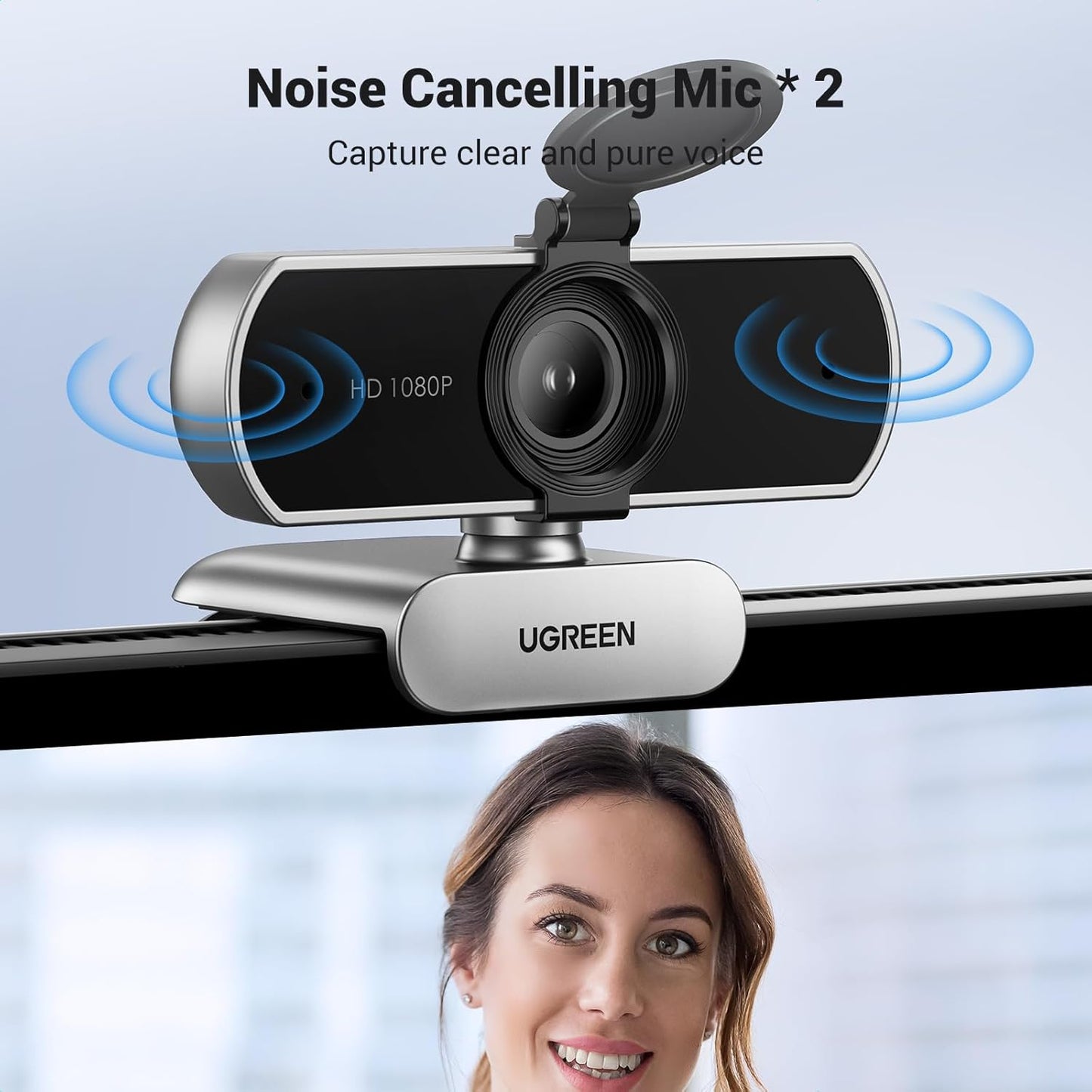 UGREEN 1080P 2 85 2, Full HD Webcam with Microphone, Noise-Canceling Mics, Fov & Fixed Focus, Plug and Play, Auto Light
