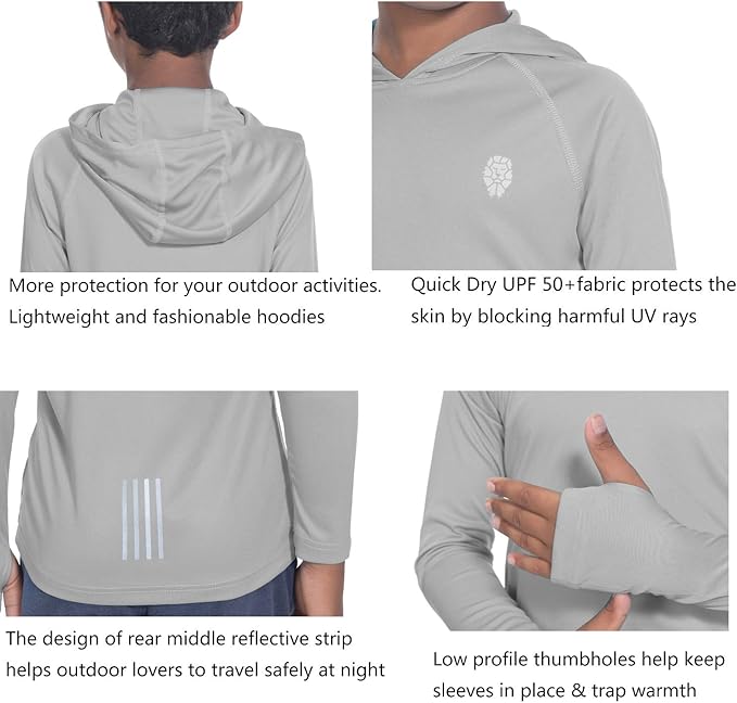 Hoodies for Boys Outdoor Recreation Shirts - Youth Athletic Tops Sun Protection UPF 50+