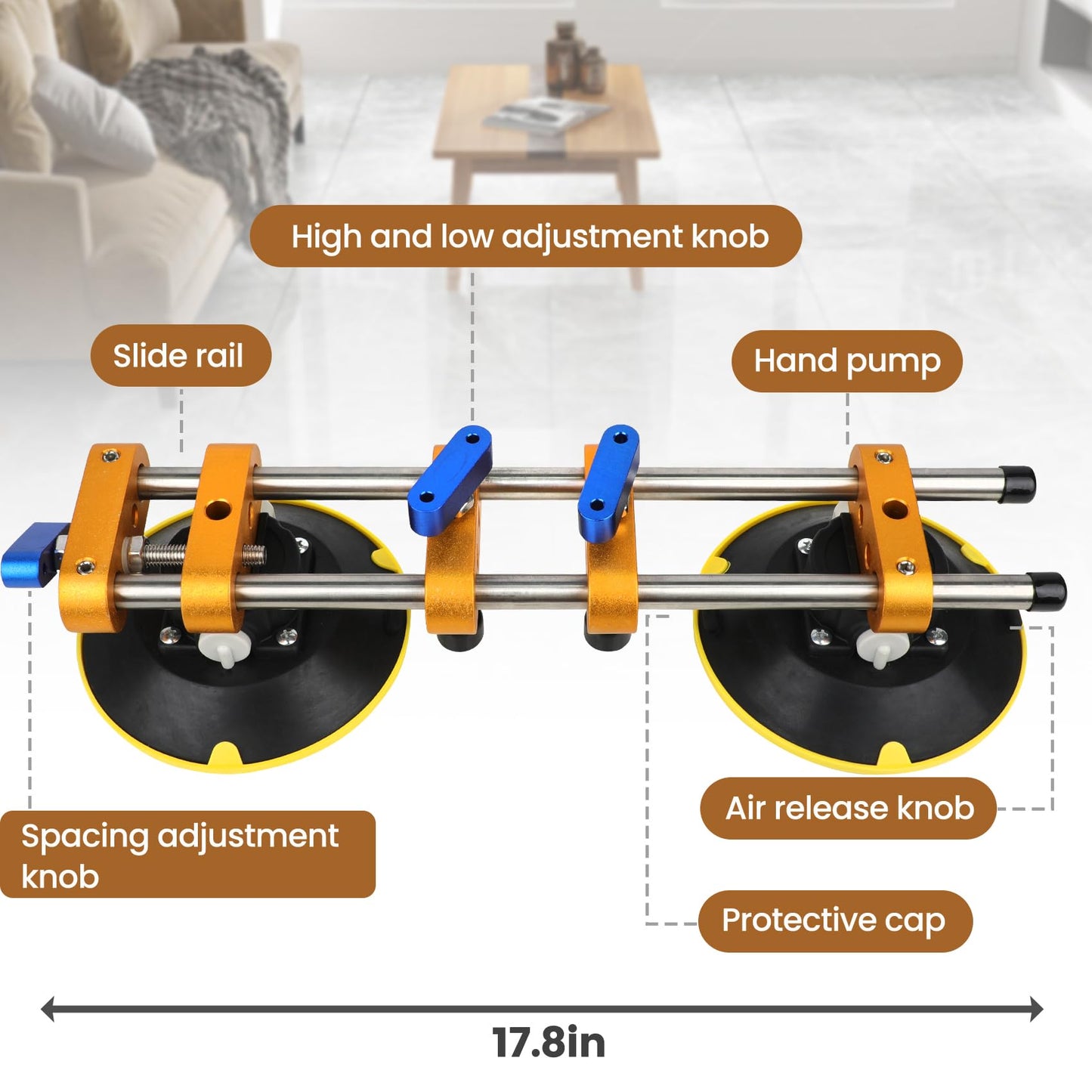 Upgrade 2 Pack Seamless Seam Setter with 6 inch Vacuum Suction Cups, Granite Seam Setter for Countertop Joining & Leveling, Seam Joiner for Stone (With Replacement Air Pump+Tool Bag+Torpedo Level）