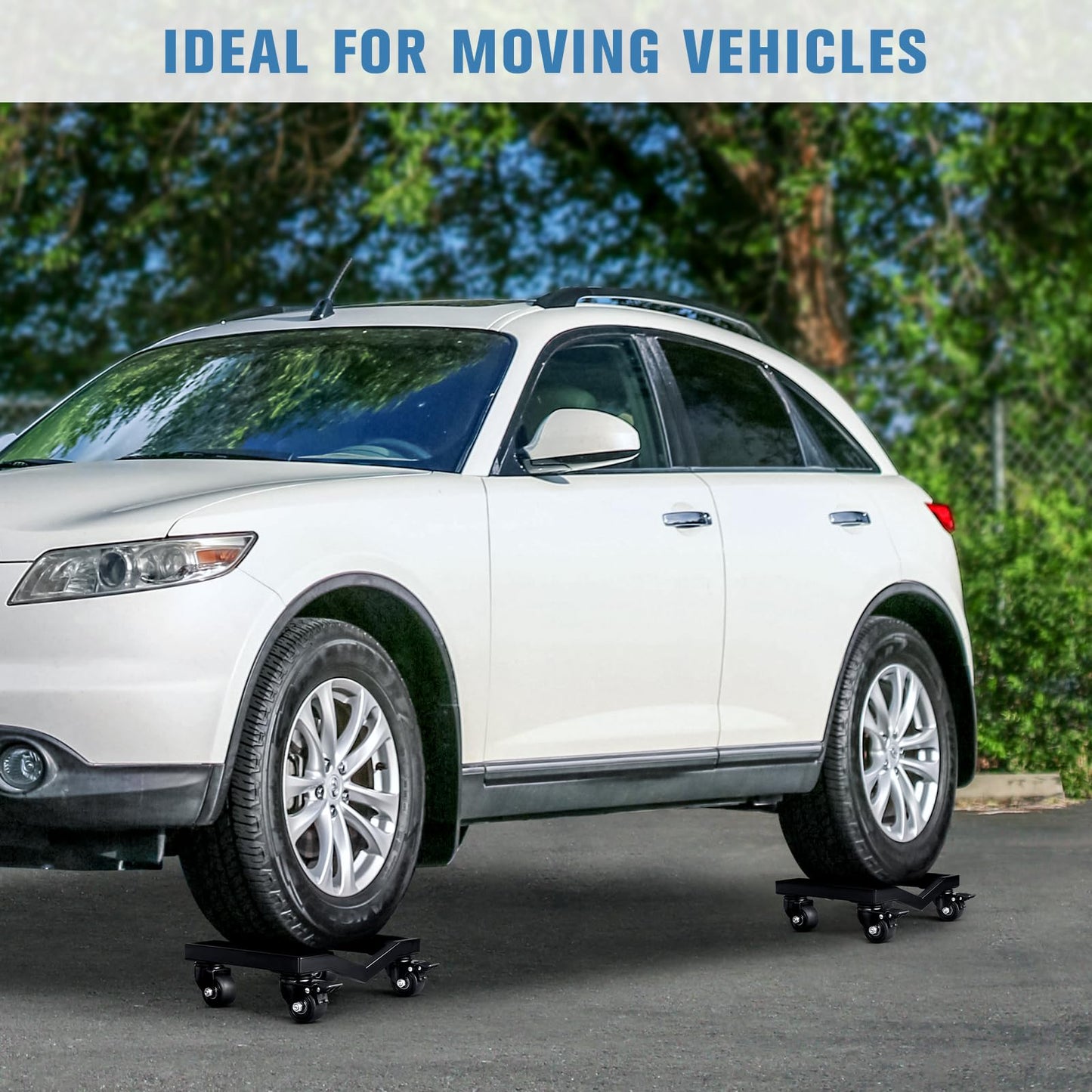 KEDSUM Car Dolly Set of 4, 6000 LBS Wheel Dolly, Heavy Duty Vehicle Dollies, Double V-Shaped Design & Nylon Casters with Brakes Used for Moving Cars, Trailers, SUV, Motorcycles and Boats