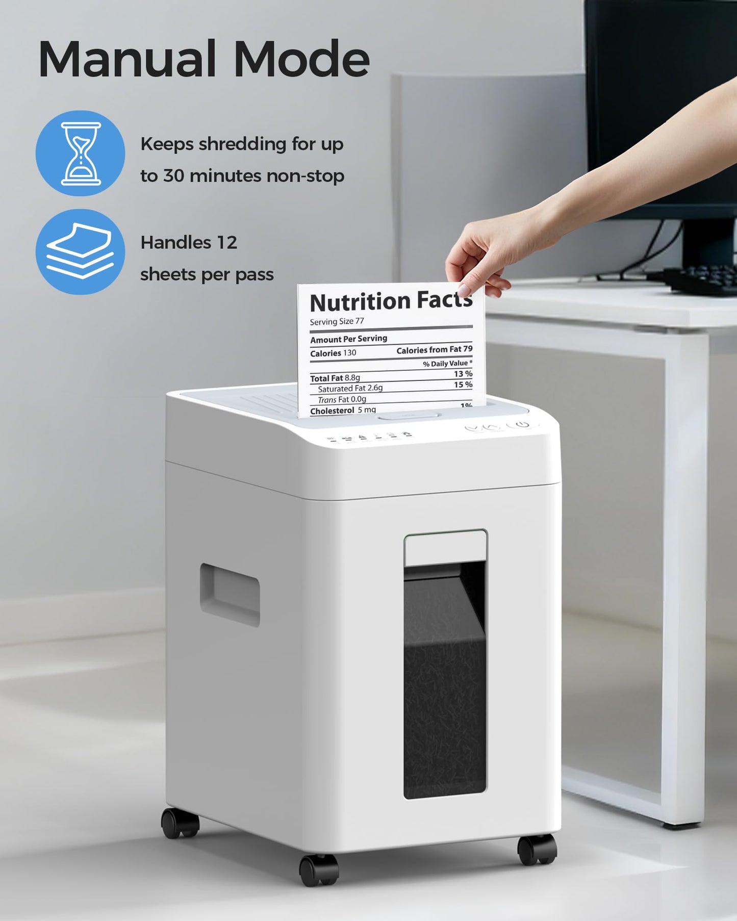 Locksworth 110-Sheet Micro Cut Shredder for Home Office, 6.9 Gallons Bin P-4 High Security Paper Shredder for Credit Card, Staple, Clip, Heavy Duty Commercial Shredders with Casters