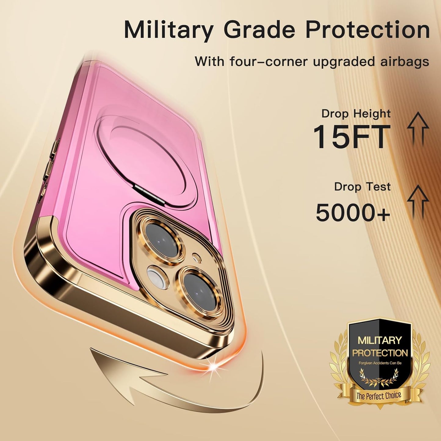 COOLQO 13 6.1'' 360 for iPhone Case Upgraded Spin Magnetic Stand [Compatible with Magsafe][Military Protection] Plating
