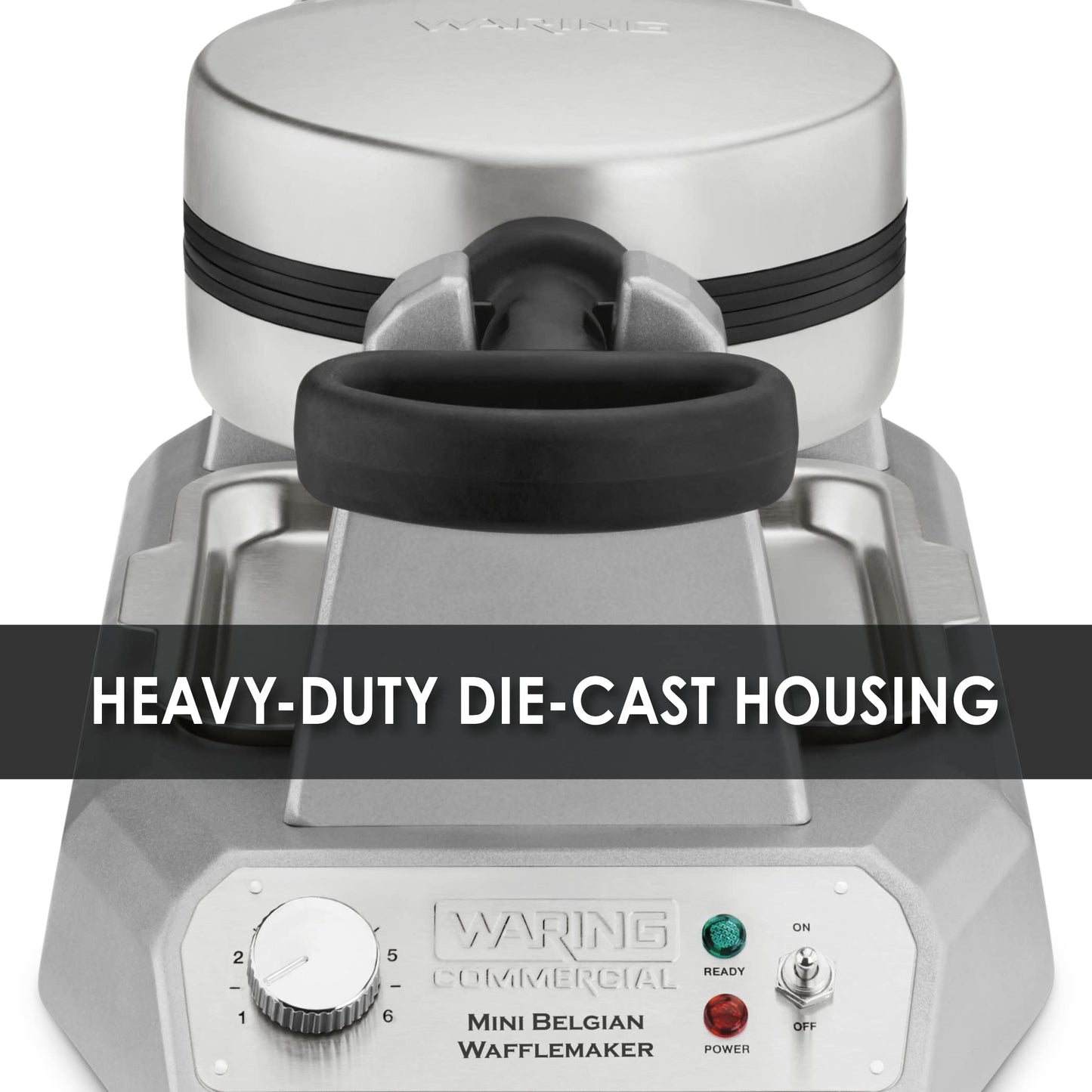Waring Commercial Mini Belgian Waffle Maker, Rotary Feature for Even Baking, 100 Mini Waffles an Hour, for Restaurants & Commercial Kitchens, NSF Certified, WMB400X