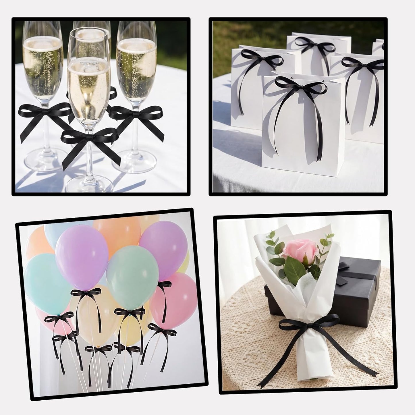 Skiennix 30 Pack Bow Cake Toppers - Elegant Black Ribbon Bows for Graduation & Wedding Decor