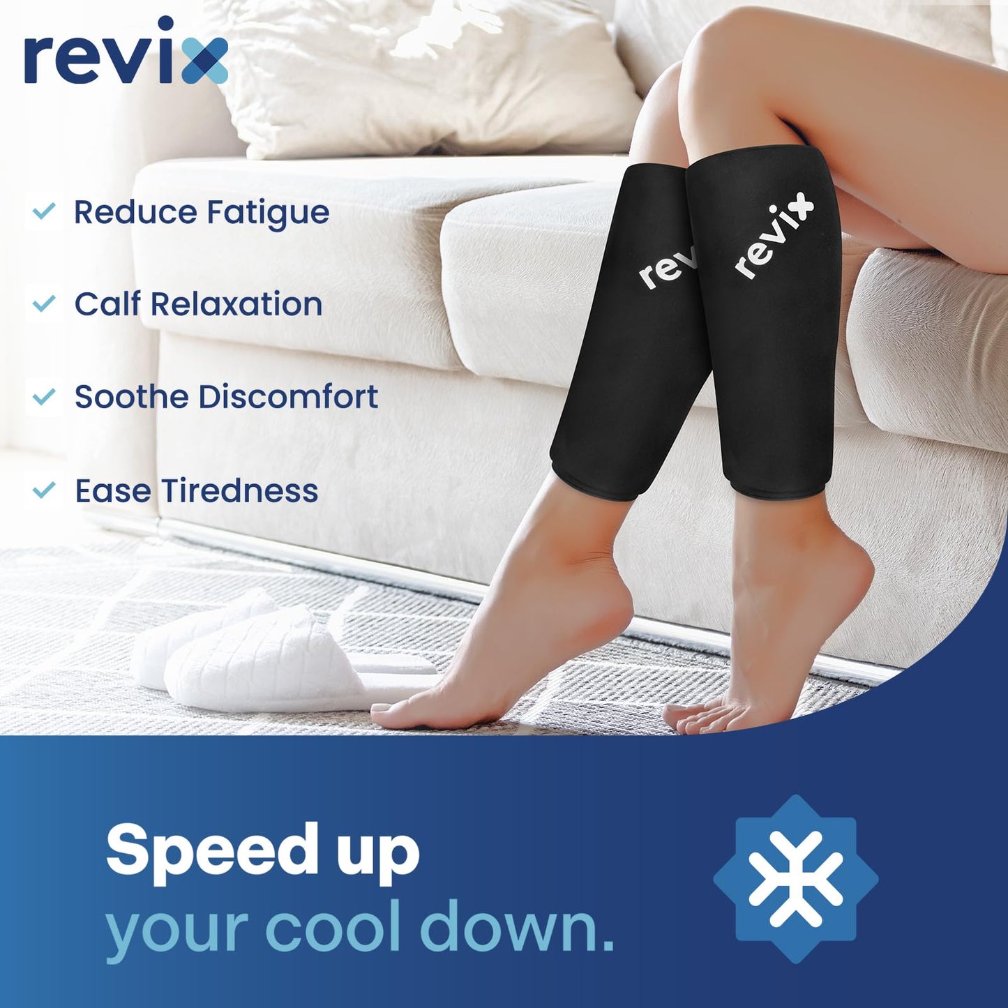 REVIX Calf Compression Sleeve for Shin Splint Relief, Ice Pack for Knee, Arm & Elbow Discomfort, Soft Ice Packs Reusable for Post-Workout Recovery, Hot and Cold Pack with 360° Full Coverage, 2 Packs