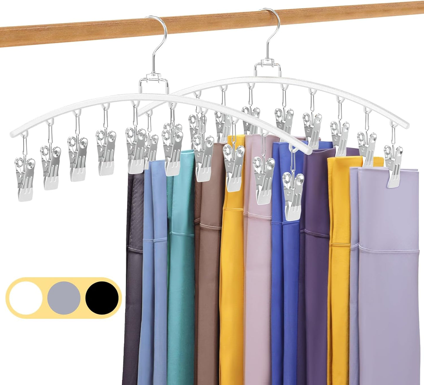 Skiennix Legging Organizer - 360° Swivel Space-Saving Metal Hangers with 20 Clips | White